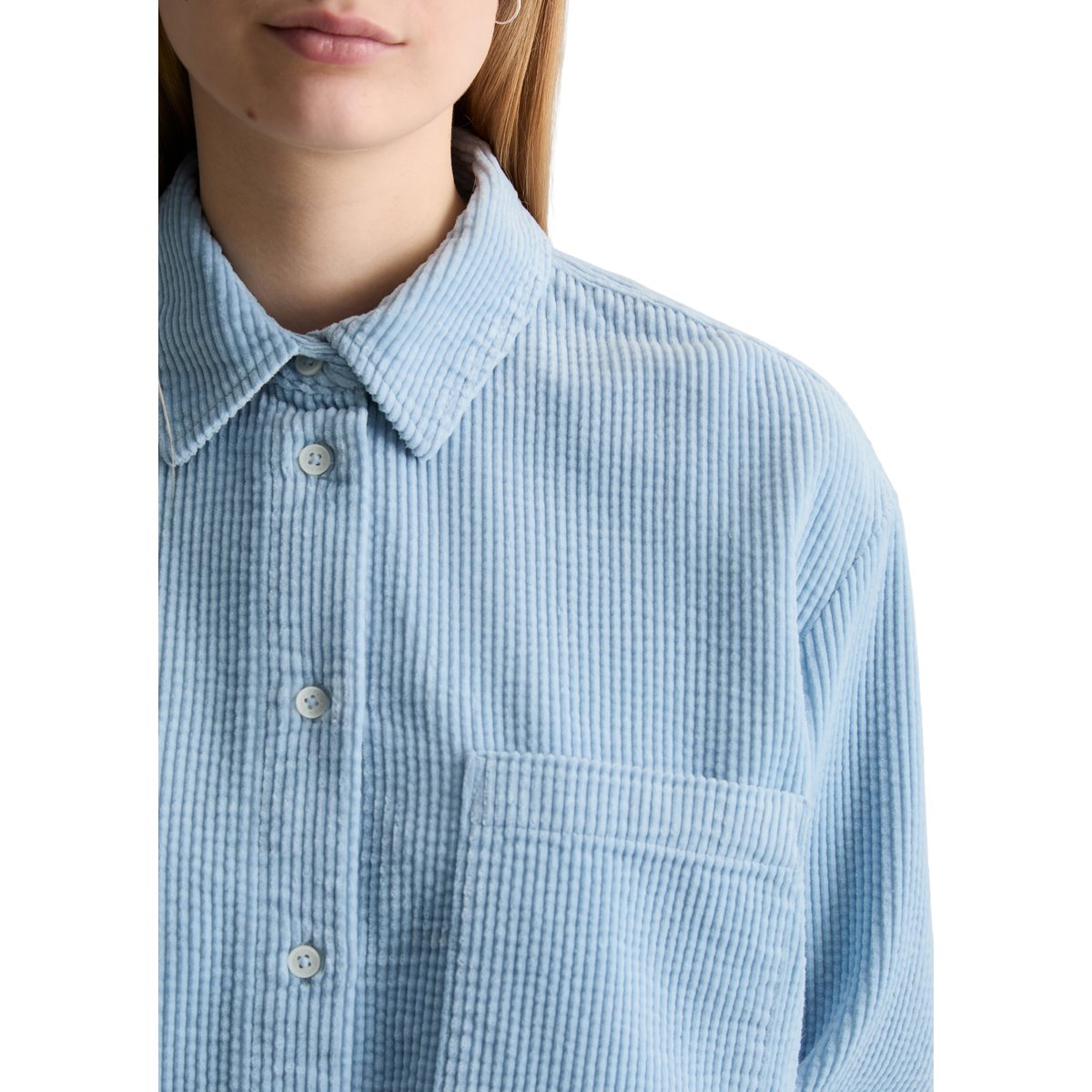 Blouse en velours côtelé loose avec une structure en bulle décontractée bleu clair, MARC O’POLO DENIM
