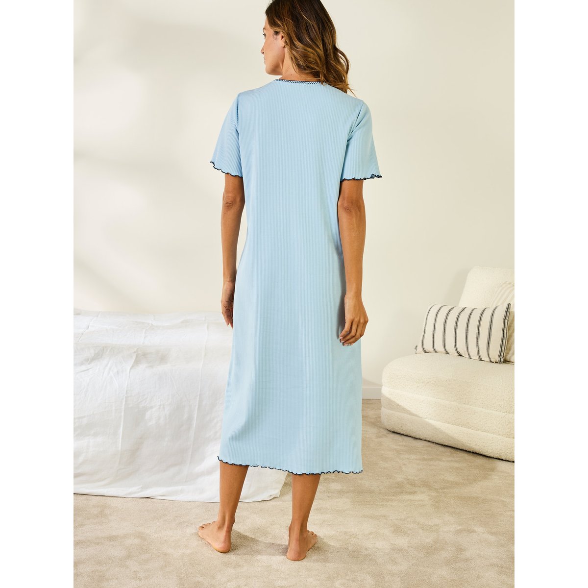 Chemise de nuit longue coton bleu, DAXON