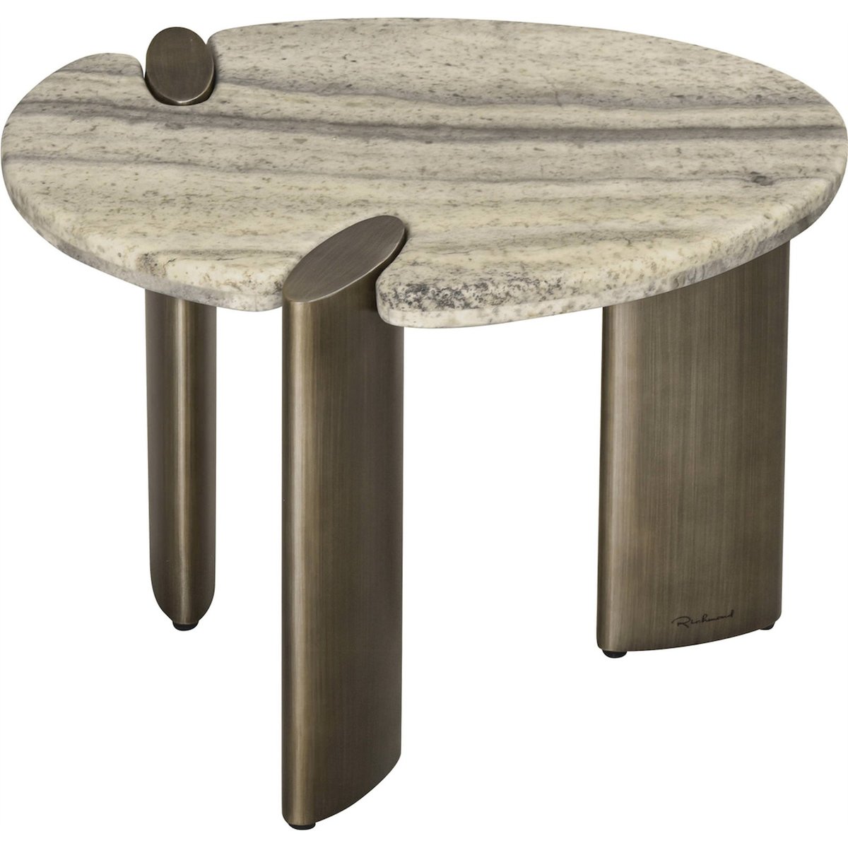 Table d'appoint en travertin ARCADIA gris travertin et bronze patiné, RECOLLECTION