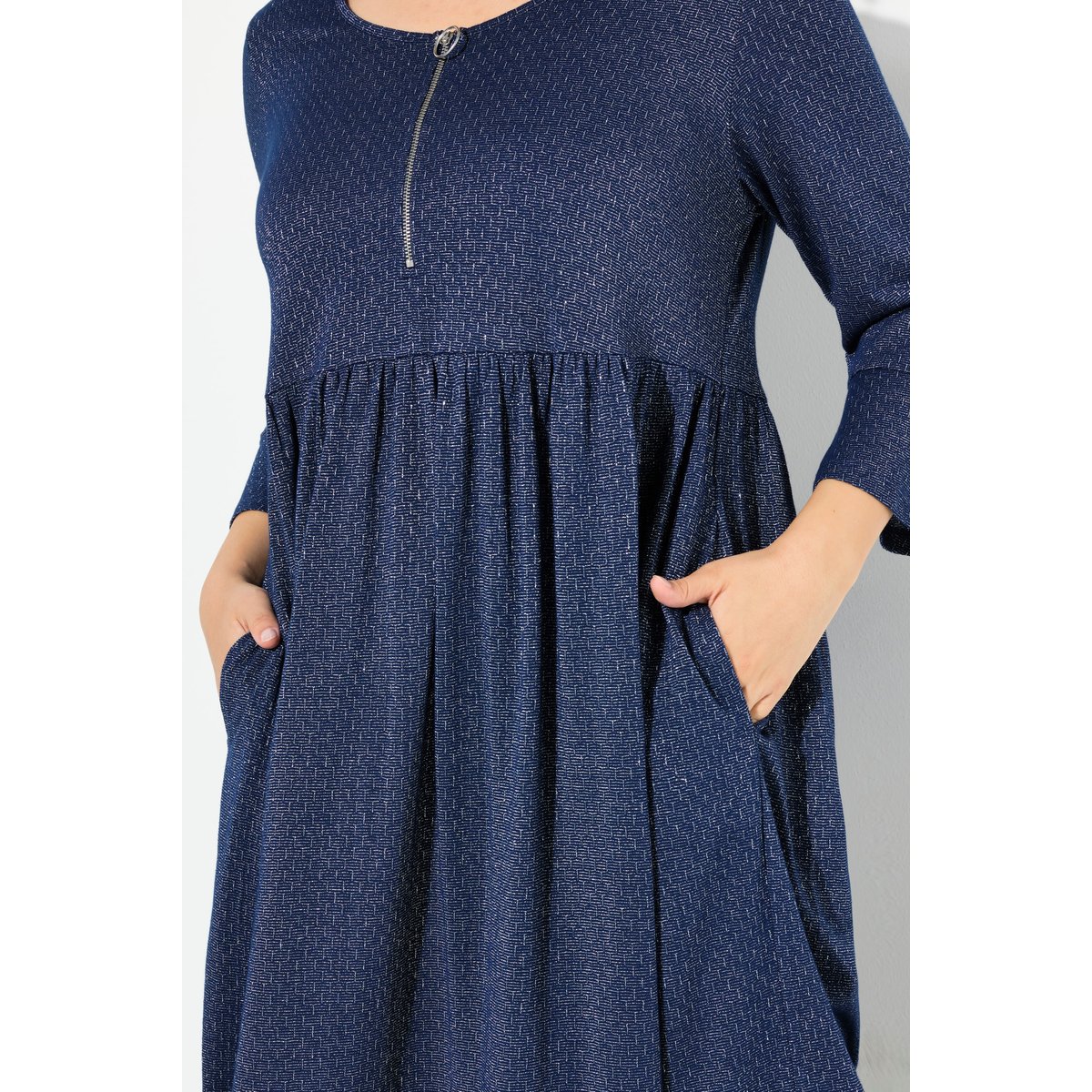 Robe midi en jersey à paillettes bleu encre, ULLA POPKEN