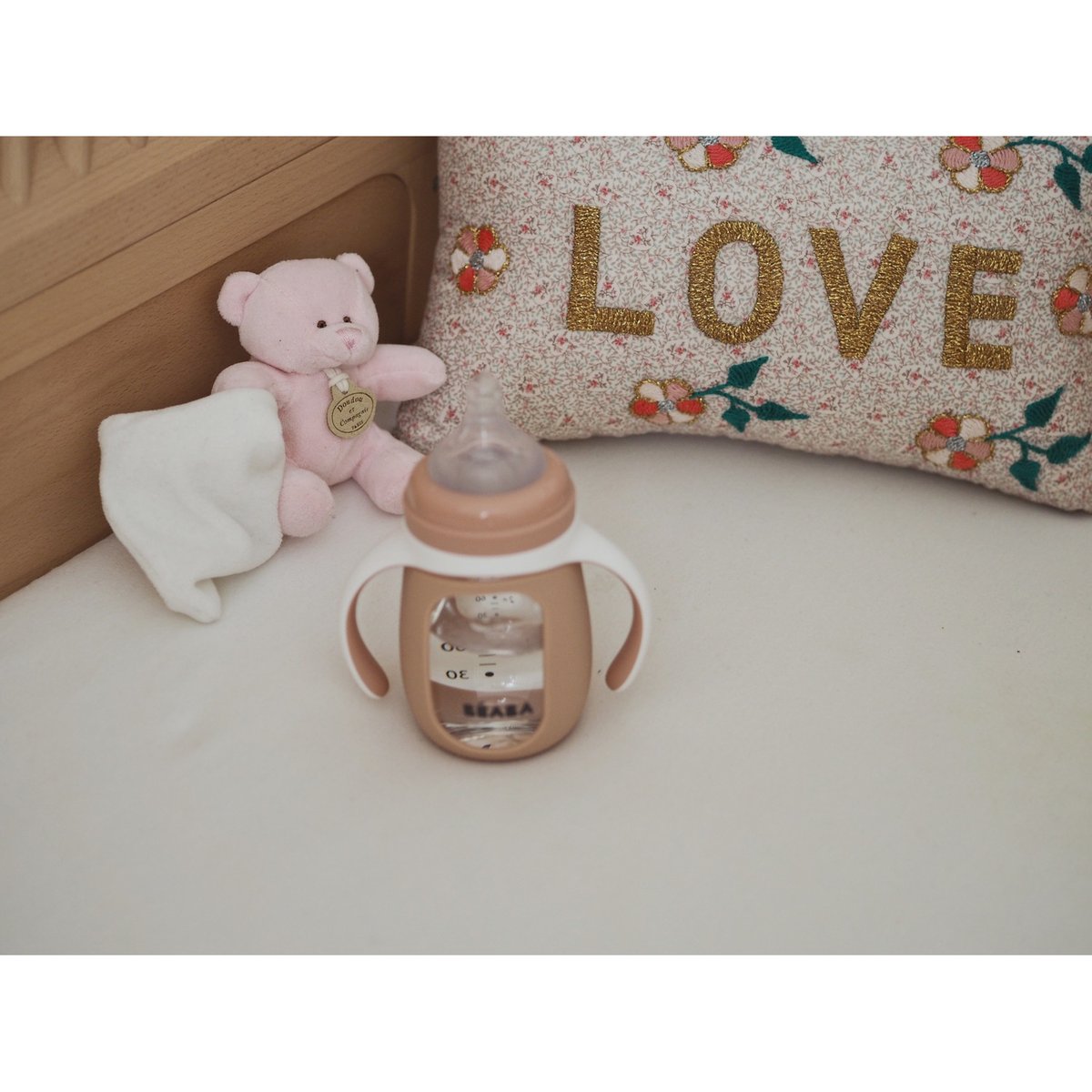 Biberon verre + housse silicone 2 en 1 rose ancienne, BEABA