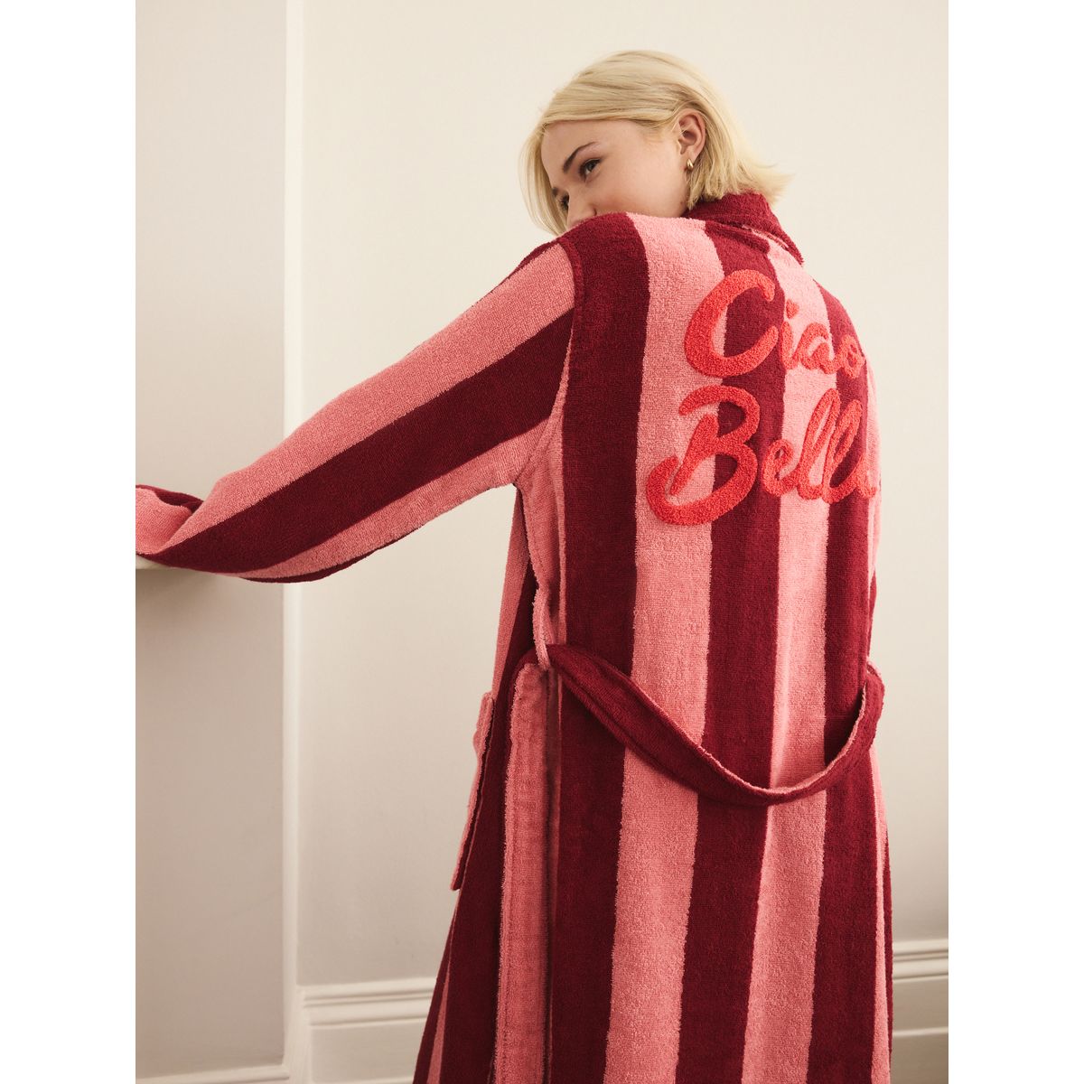 Peignoir en coton éponge rayures roses/rouges, NEXT