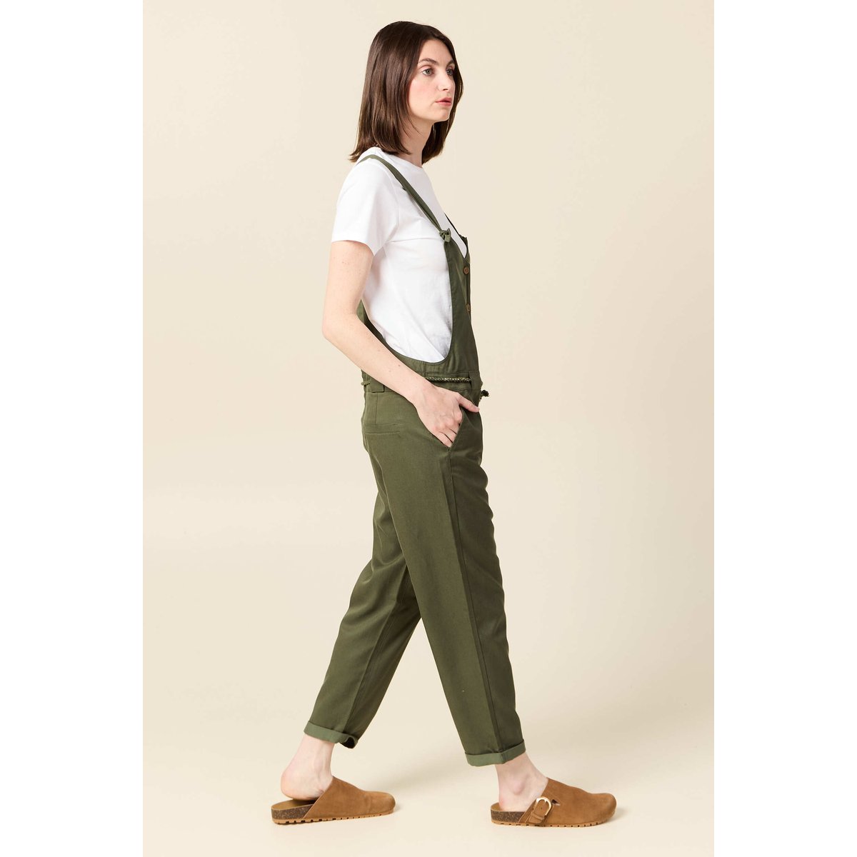 Salopette fluide boutonnée vert foncé, BONOBO