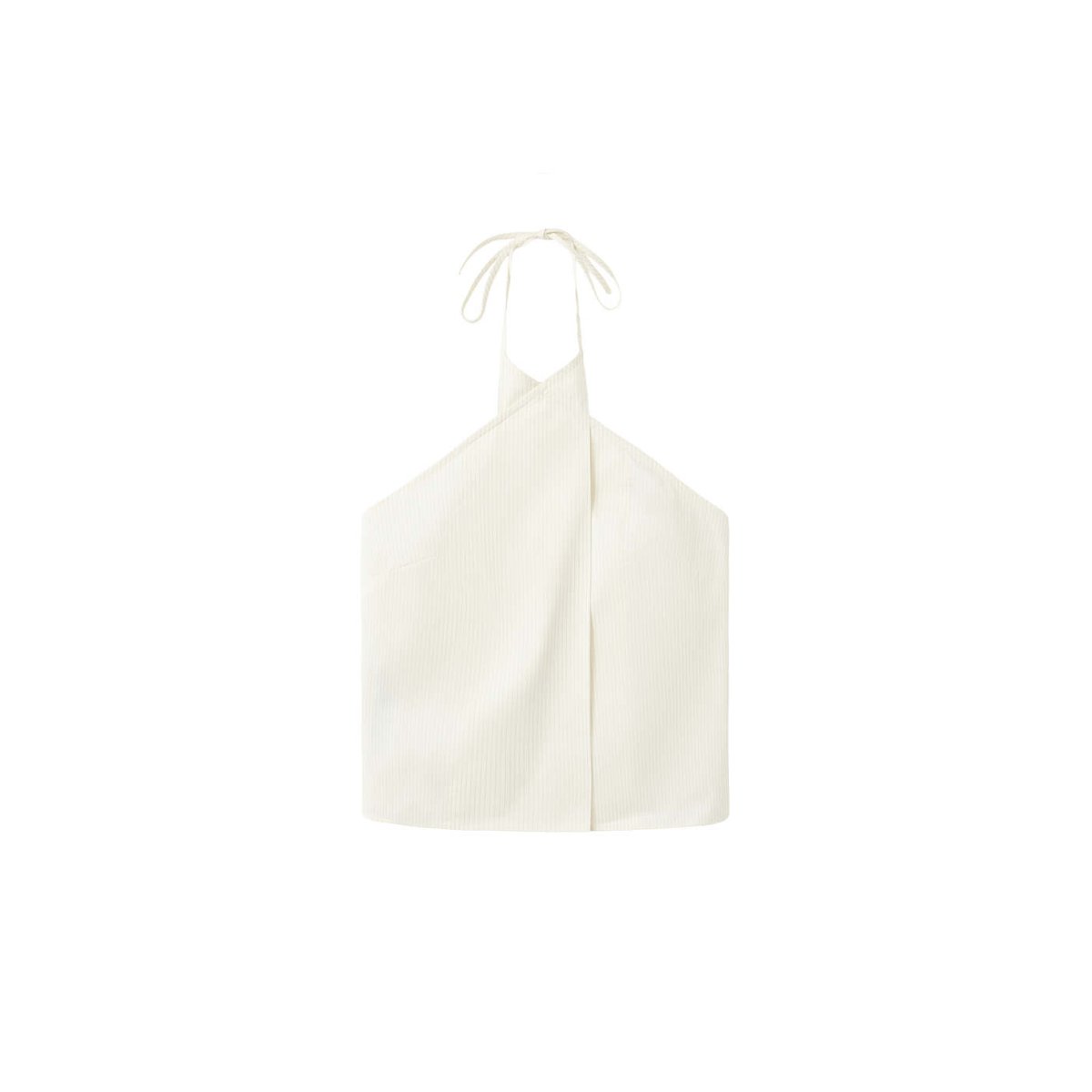 Top rayures col halter écru, MANGO