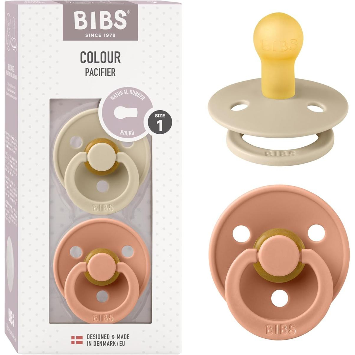 Lot de 2 sucettes - Latex de caoutchouc naturel - Taille 1 0-6 mois Vanilla/peach couleur unique, Bibs