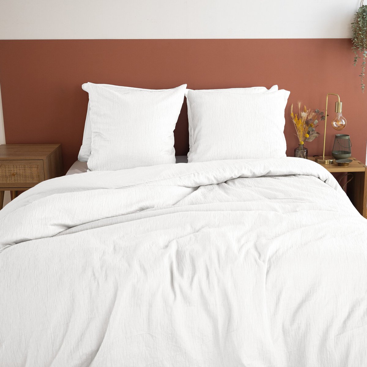 Parure housse de couette microfibre bitexturée unie, ASTRAL blanc, C DESIGN HOME TEXTILE