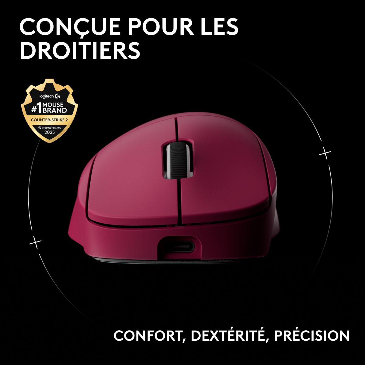 Souris Gamer Sans Fil Pro X SUPERLIGHT 2 DEX LIGHTSPEED ROSE couleur unique, LOGITECH