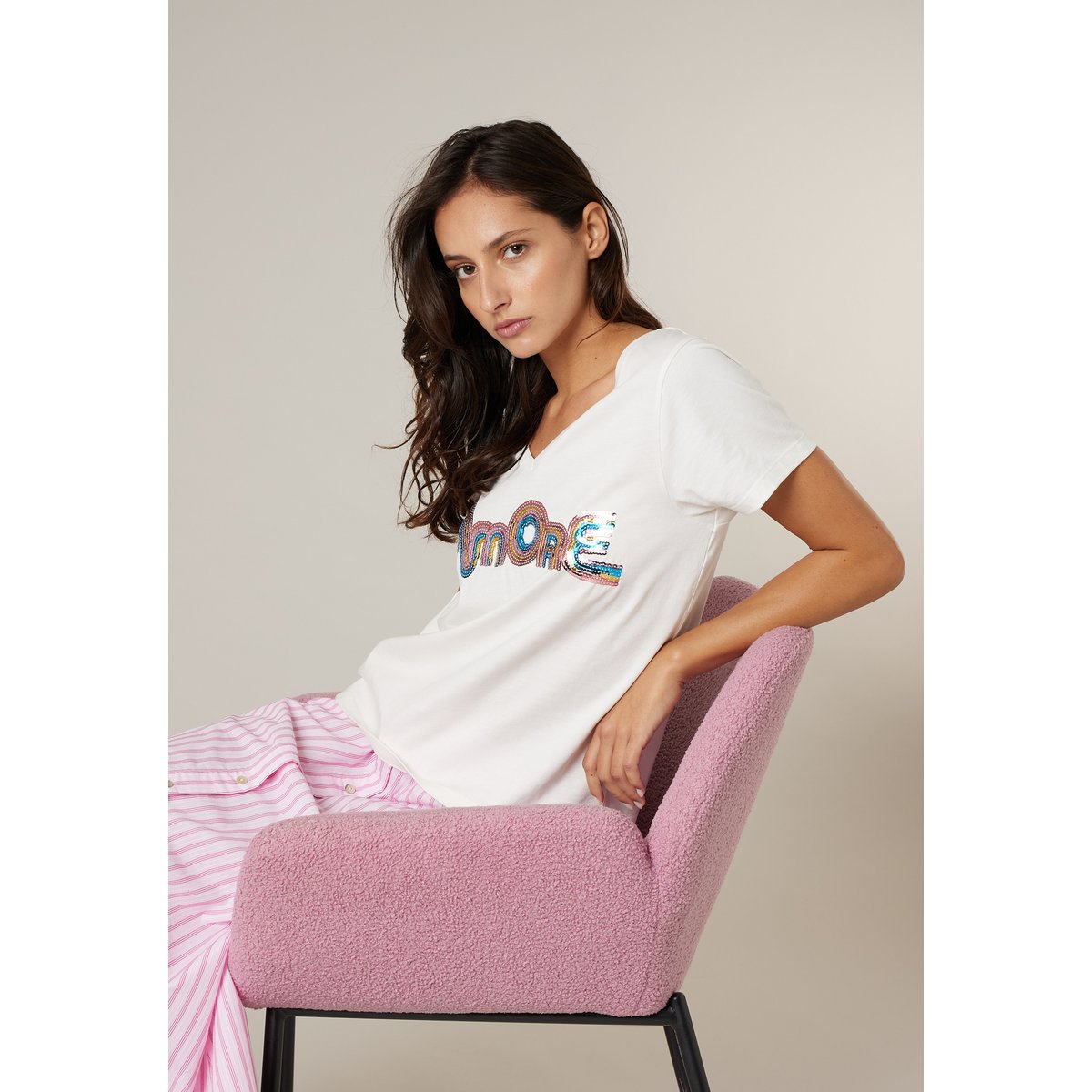 T-shirt femme en coton SPARKY blanc cassé, DEELUXE