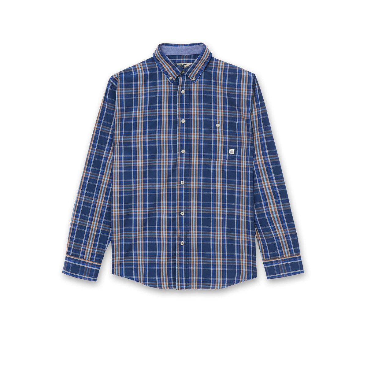 Chemise manches longues à carreaux bleu carreaux rayé bleu, DAXON