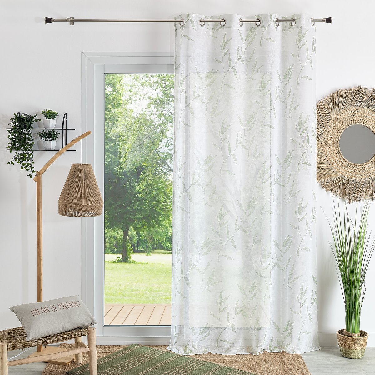 Voilage imprimé "Bambou" - QABANE vert olive, HOME MAISON