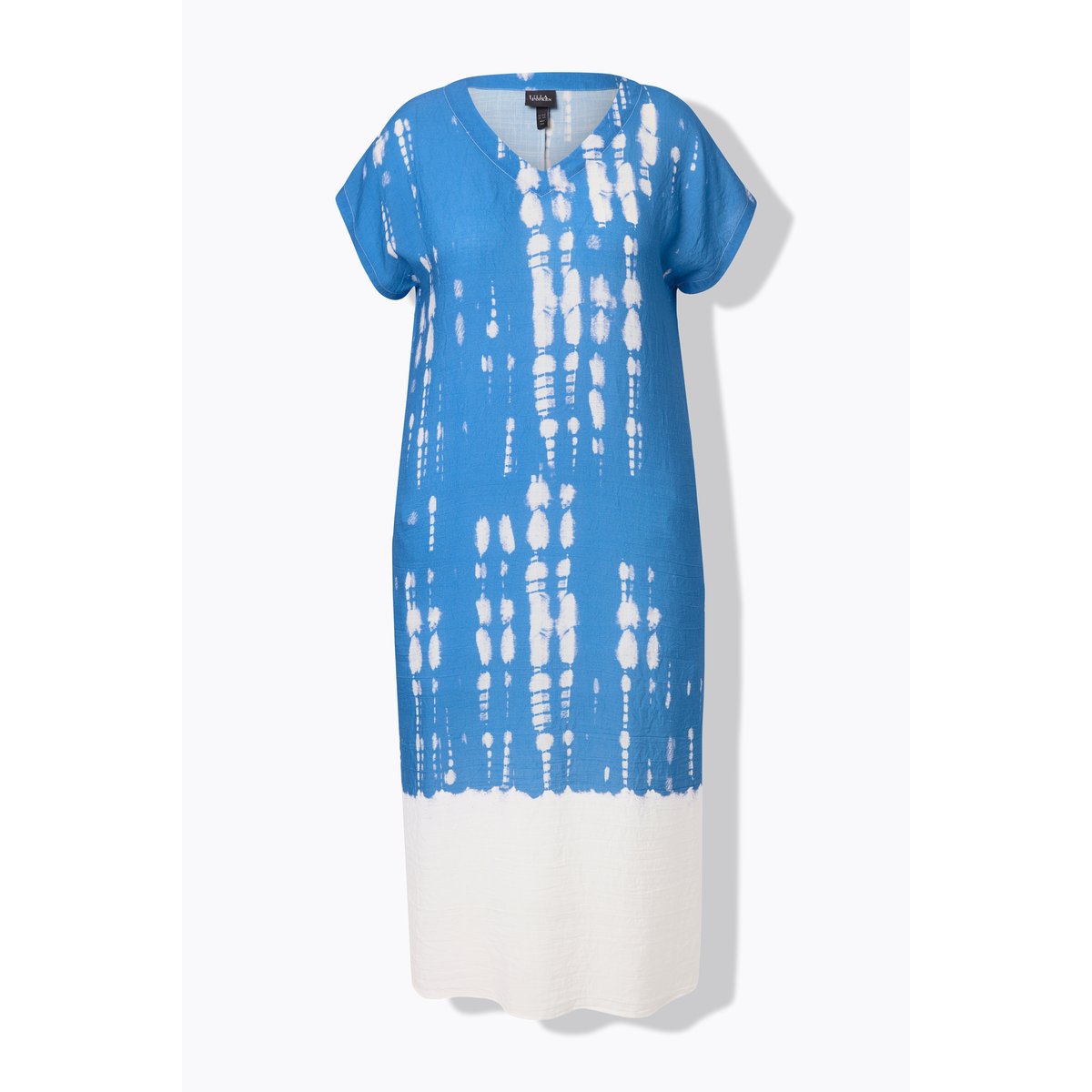 Caftan en lin mélangé. Motif batik. Col V bleu pétrole, ULLA POPKEN