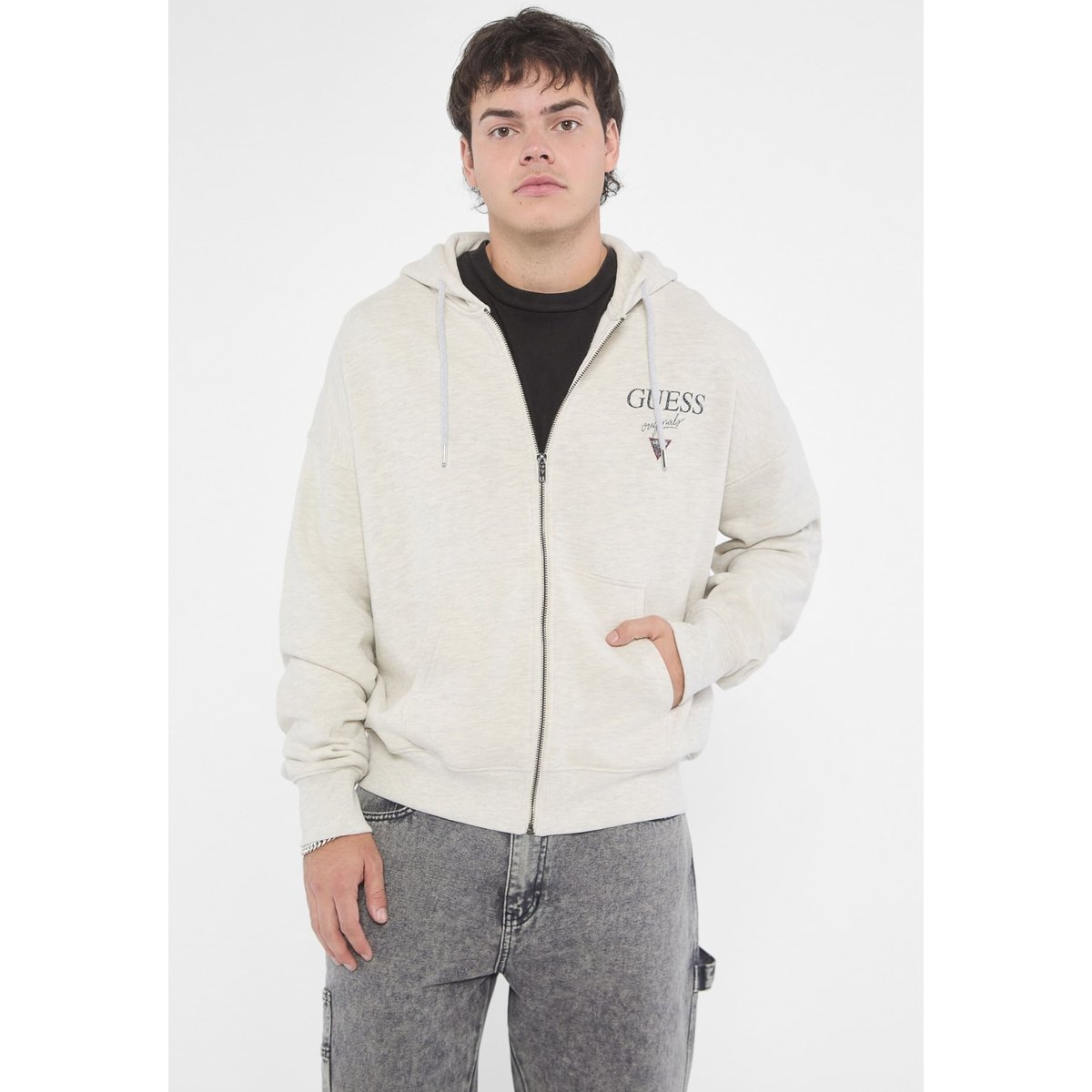 Sweat-Shirt Zippé À Capuche gris clair, GUESS