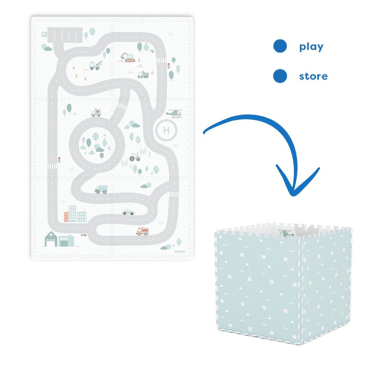 play&go - tapis puzzel, boîte de rangement & mini maison - roadmap multicolor, PLAY ET GO