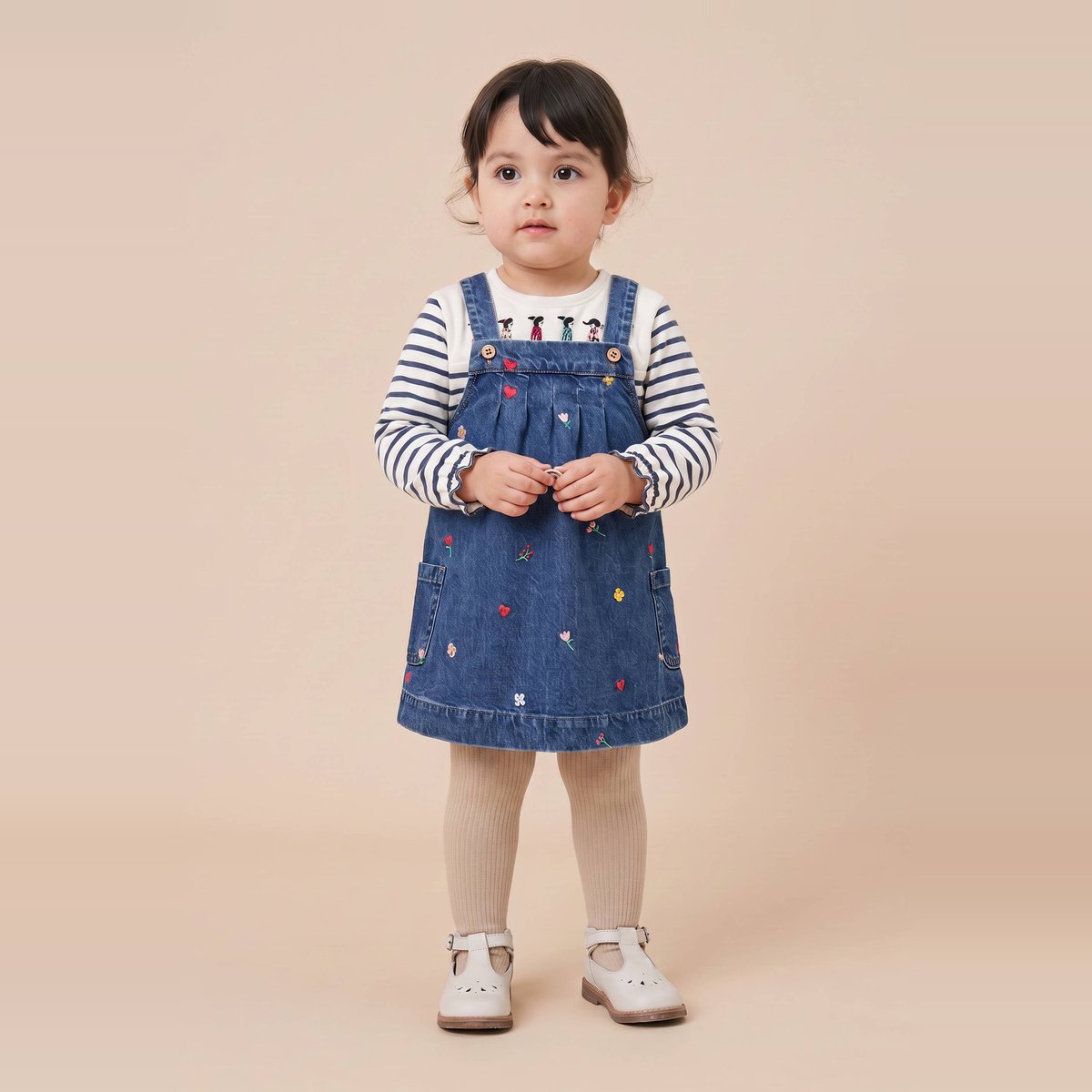 Robe brodée en coton BIO GOTS stone denim, BOUT'CHOU