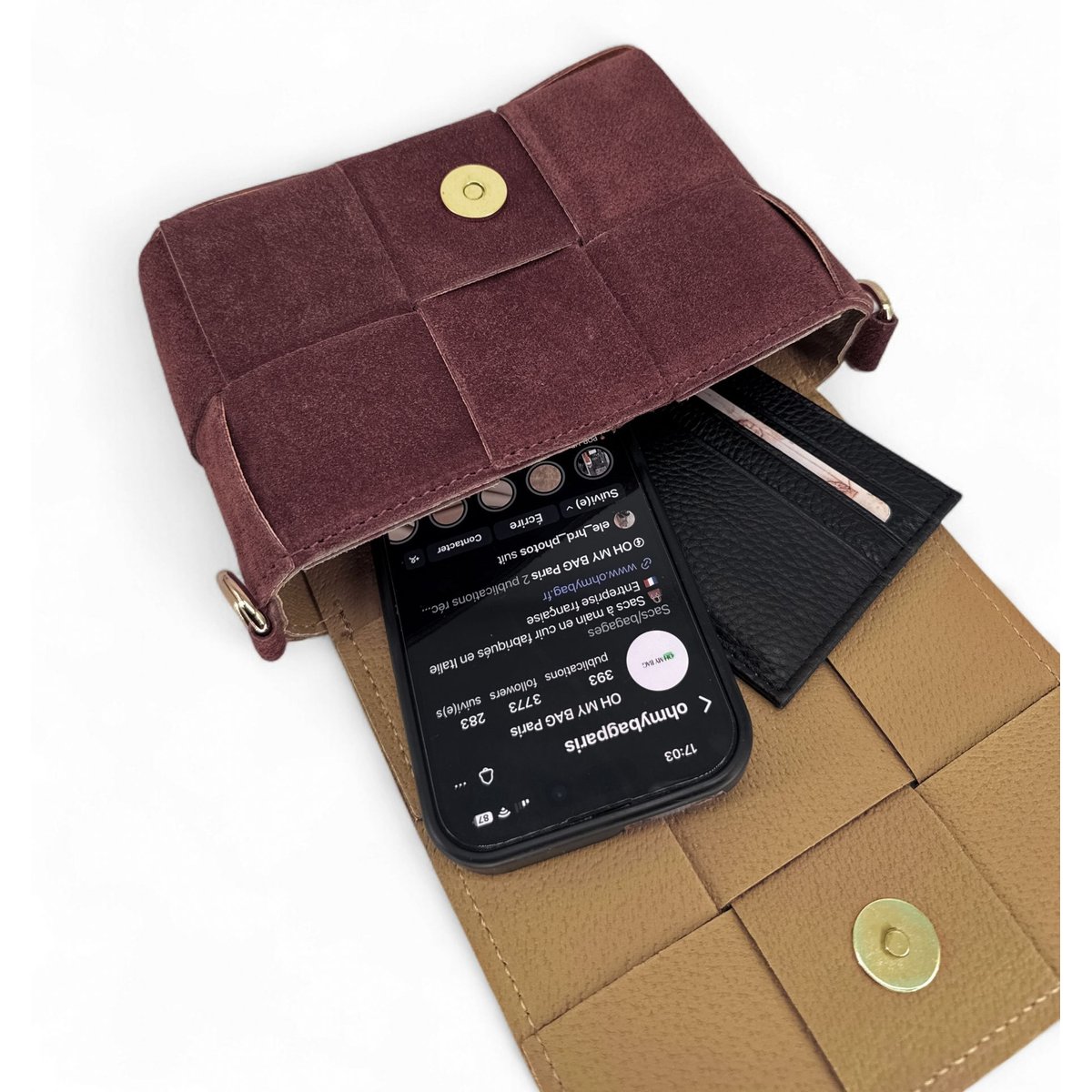 Micro sac en croûte de cuir TWENTY TWO bordeaux, OH MY BAG