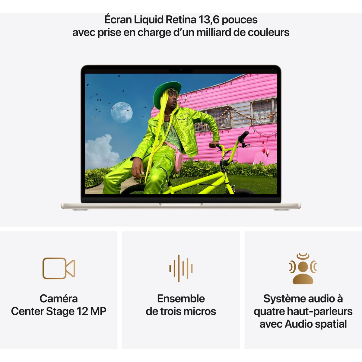 Ordinateur Apple Air 13" Puce M5 CPU 10 / GPU 10 coeurs Mémoire RAM 16Go Stockage 1To SSD Lumière stellaire couleur unique, APPLE