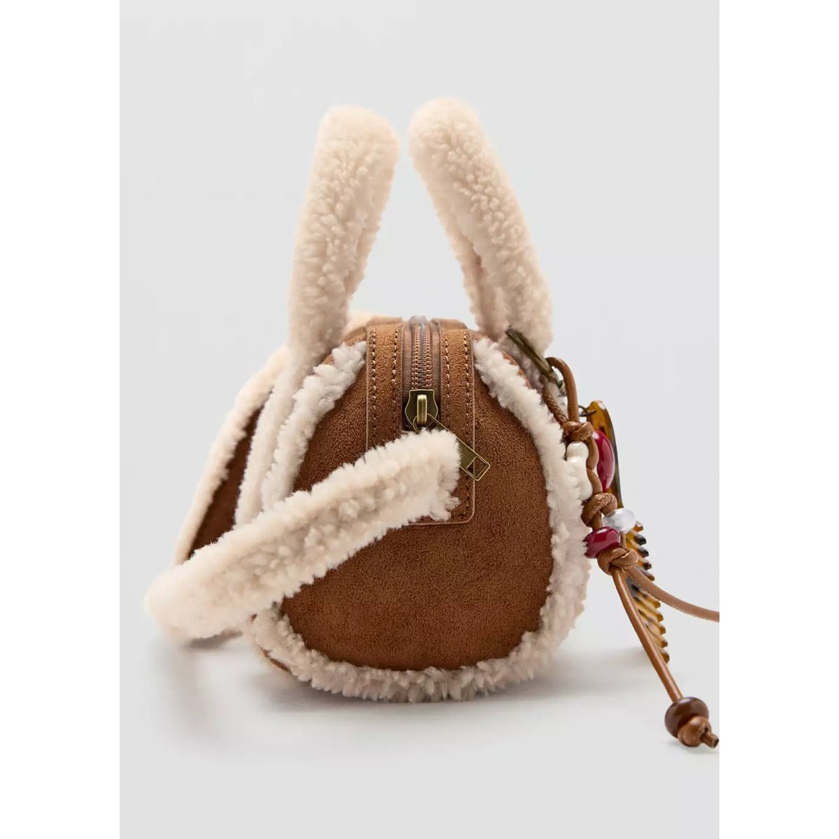 Mini sac effet daim détail imitation mouton marron moyen, MANGO KIDS