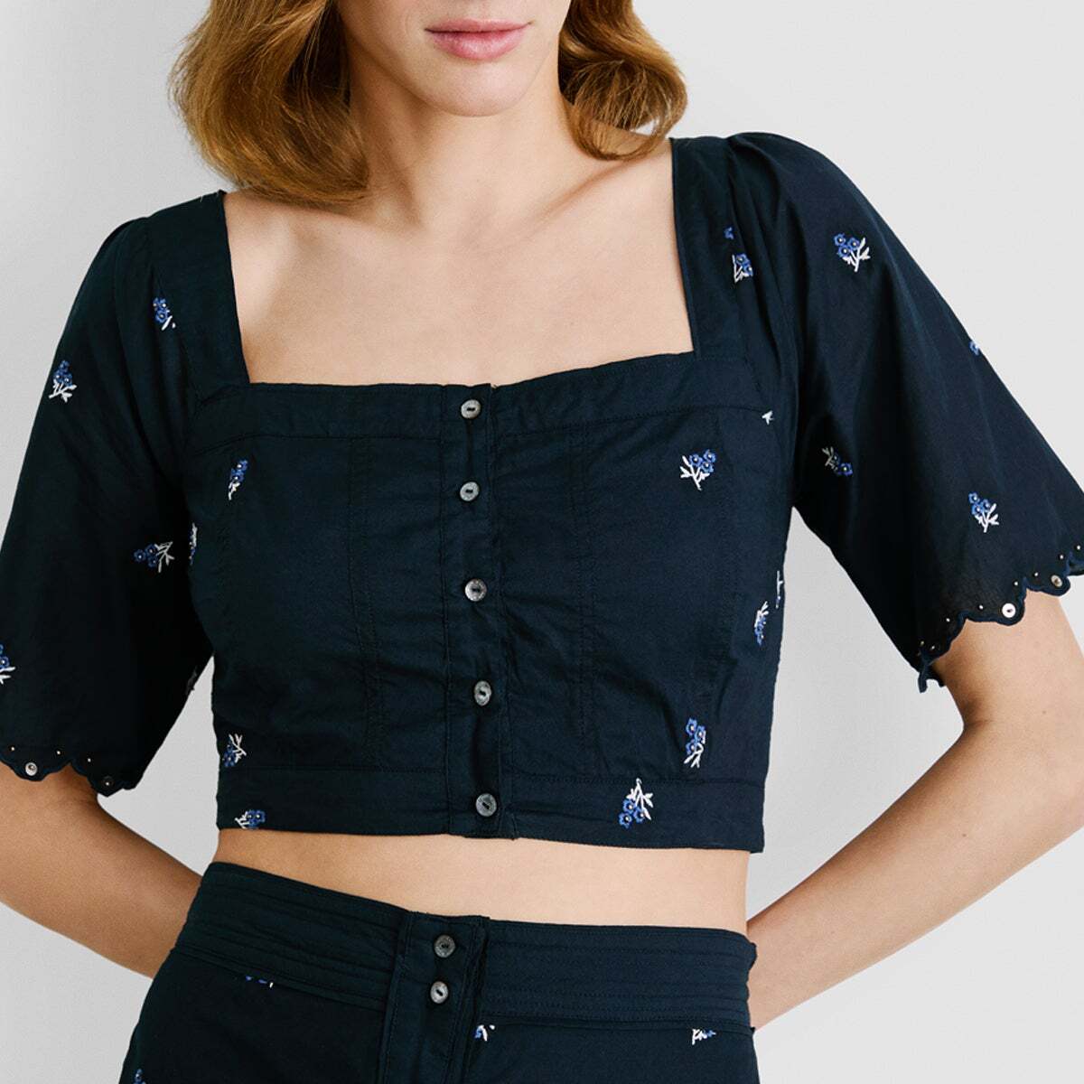 Top À Fleurs Brodées En Popeline bleu dulwich, PEPE JEANS