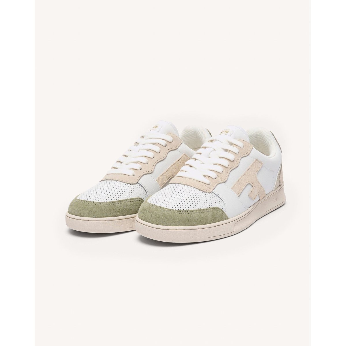 Baskets basses cuir suede HAZEL blanc et bleu océan, FAGUO