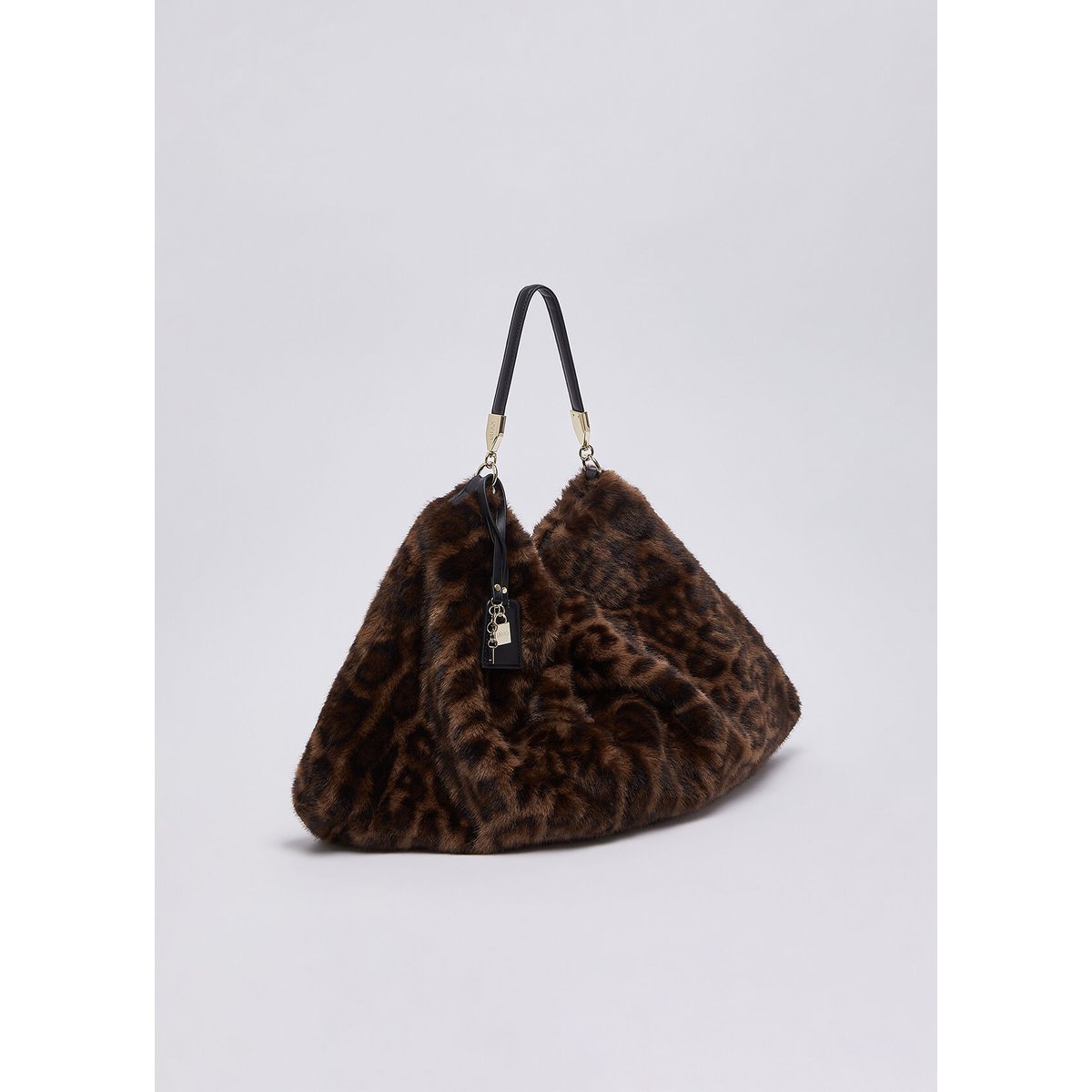 Sac grand format en imitation fourrure noir animalier, LIU JO