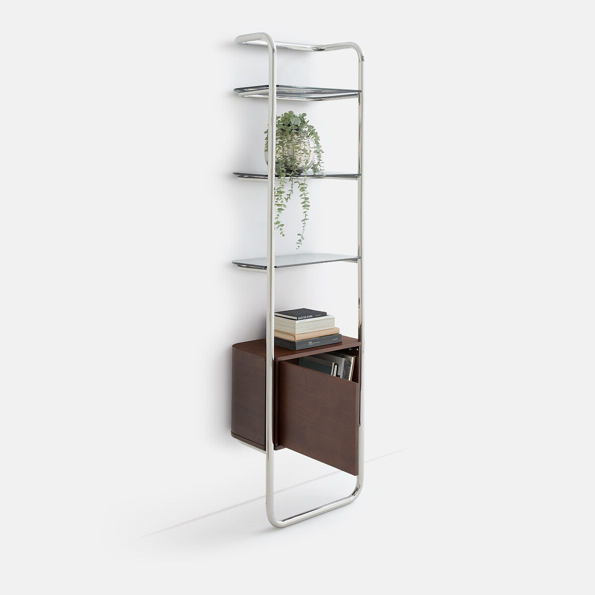 Étagère murale avec caisson 1 porte, en métal acier chromé, GIORGIO coloris noyer/chrome, LA REDOUTE INTERIEURS