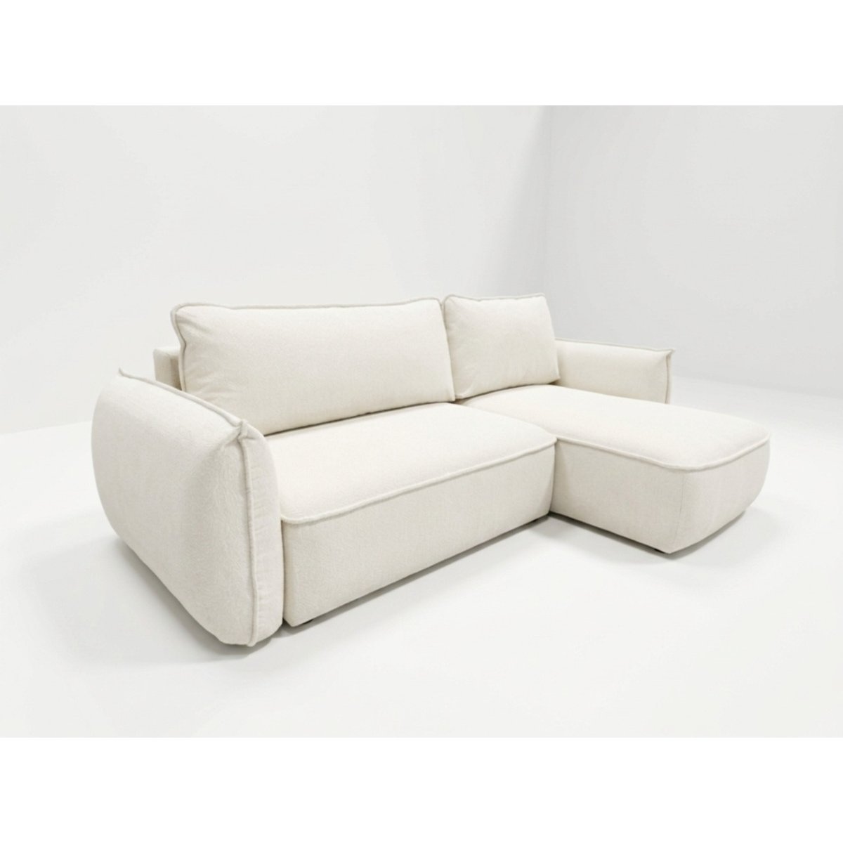 Canapé d'angle convertible 3 places en tissu chenille, ESMEE blanc, BOBOCHIC