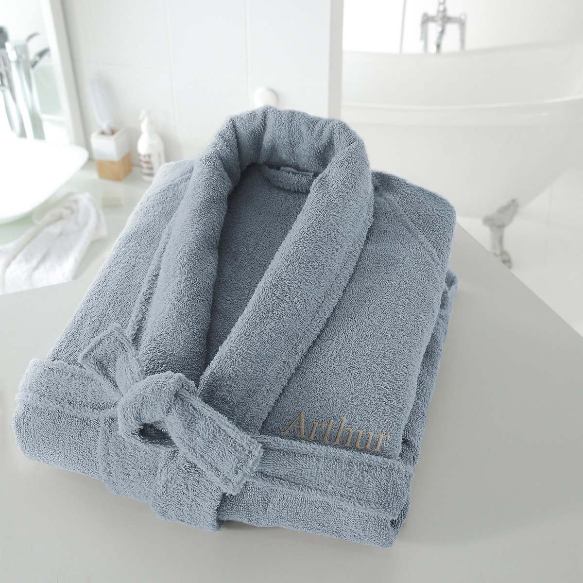 Peignoir châle personnalisé 350g/m², Scenario bleu grisé, LA REDOUTE INTERIEURS