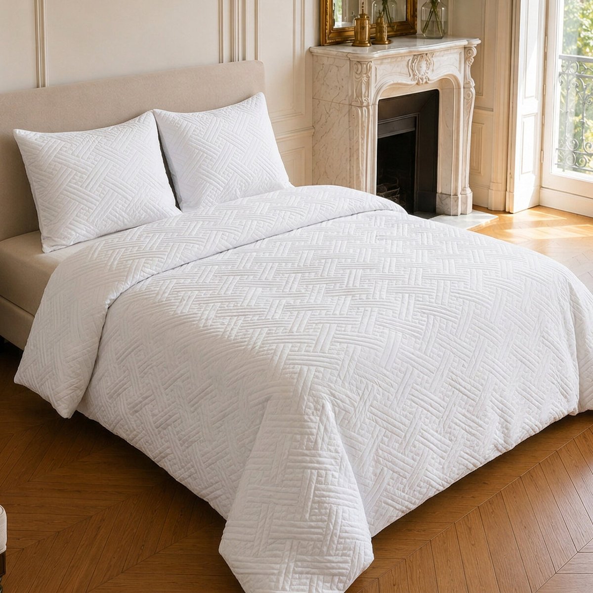 Parure de lit en polyester bicolore terracotta, NAZIM blanc, C DESIGN HOME TEXTILE