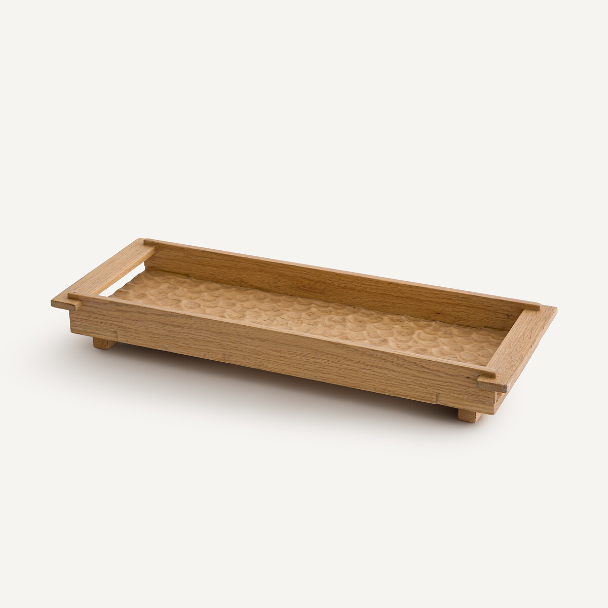 Azael Chiselled Solid Oak Rectangular Tray, Depth 18cm natural oak, AM.PM