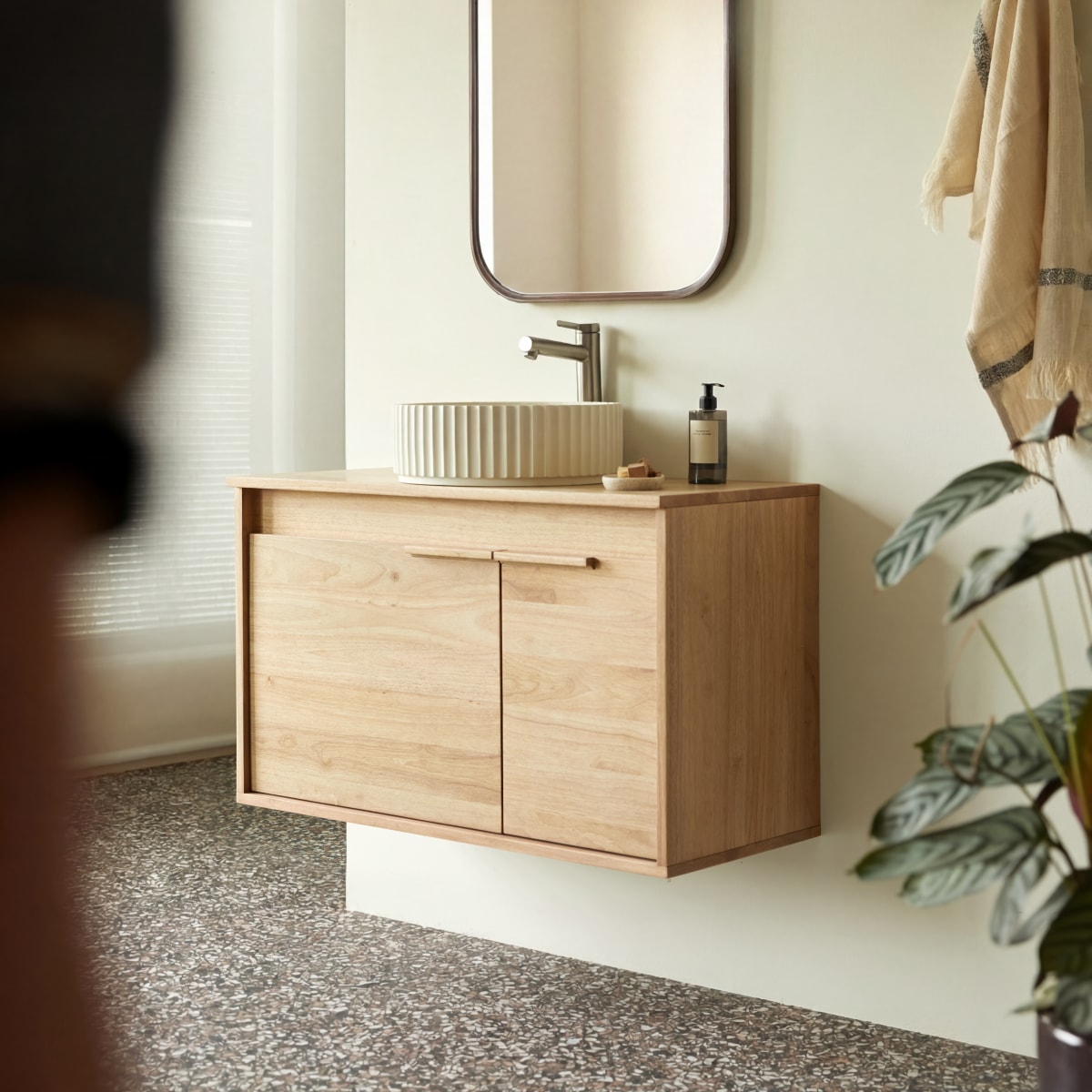 Meuble Salle De Bain en Hévéa massif, NÉO naturel, TIKAMOON