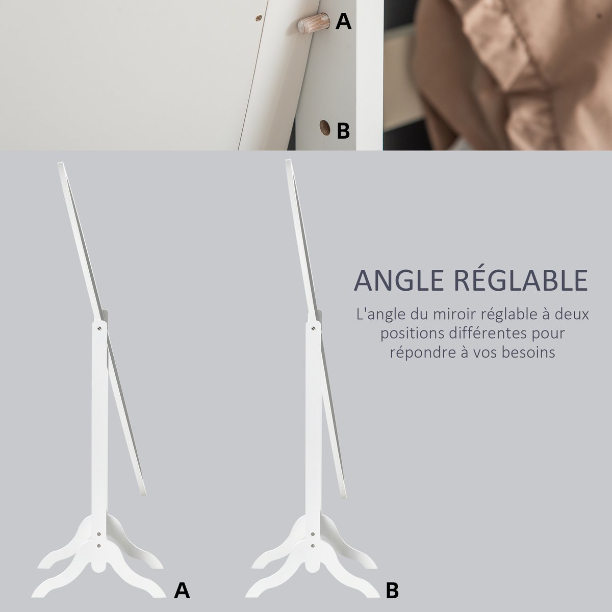 Miroir en pied MDF Blanc blanc, HOMCOM