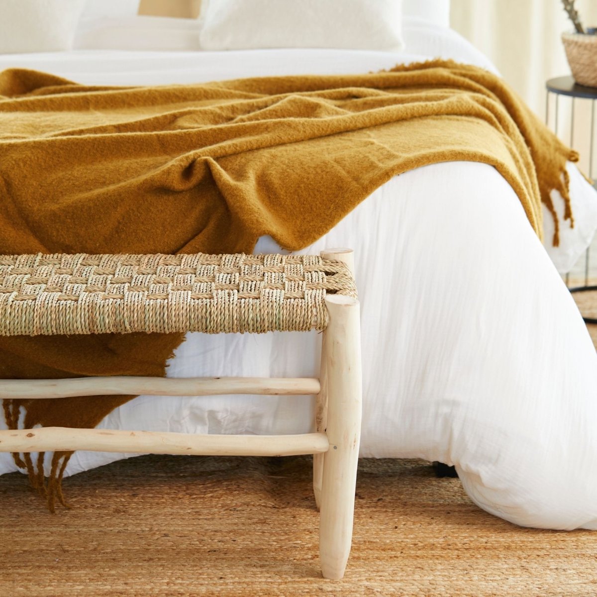 Banc Marocain Doum tressage damier - LOJI naturel, HOME MAISON