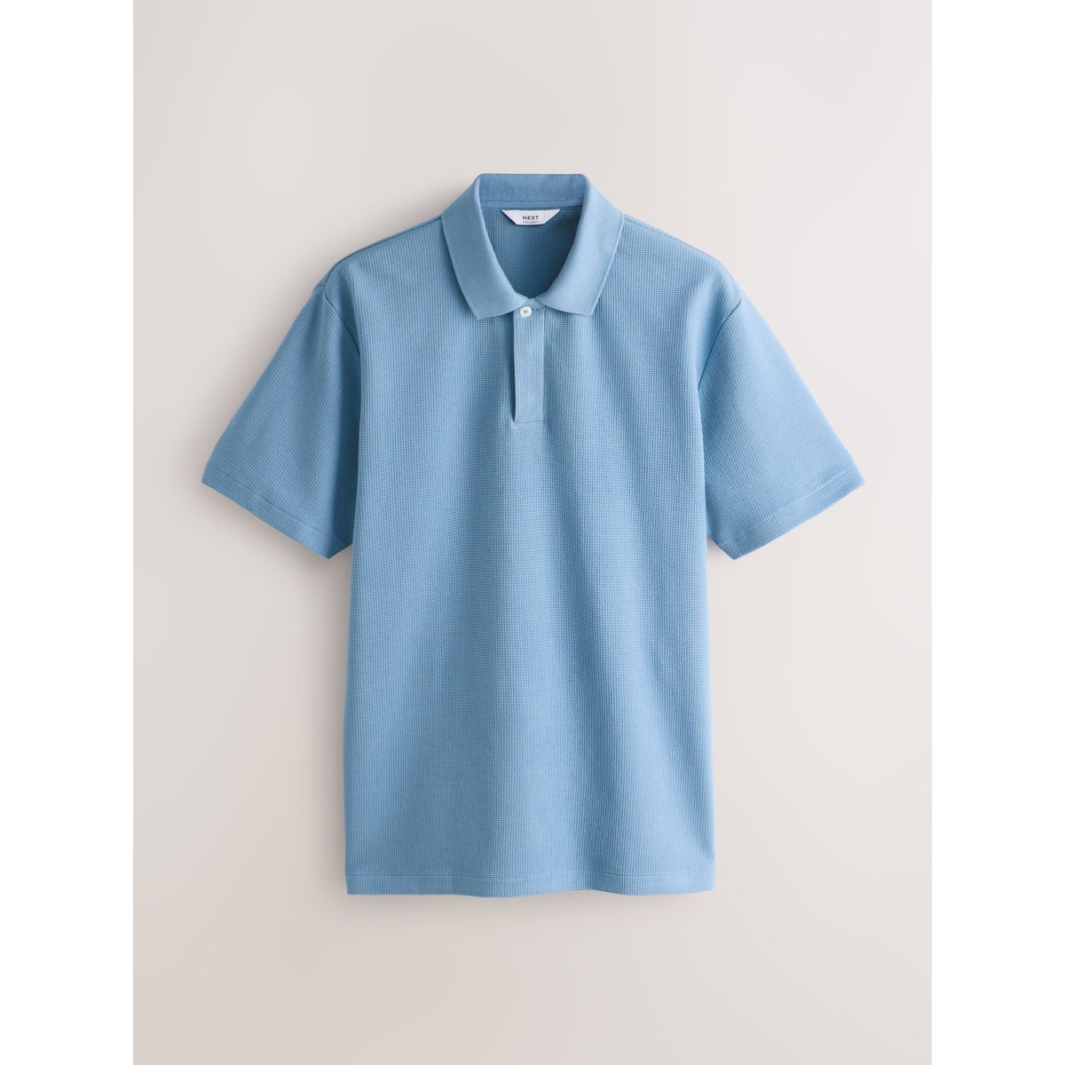 Polo à manches longues et texture gaufrée bleu moyen, NEXT