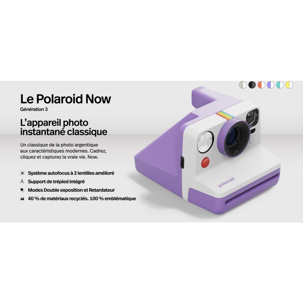 Appareil photo Instantané Now Generation 3 Purple + 8 flims couleur unique, POLAROID