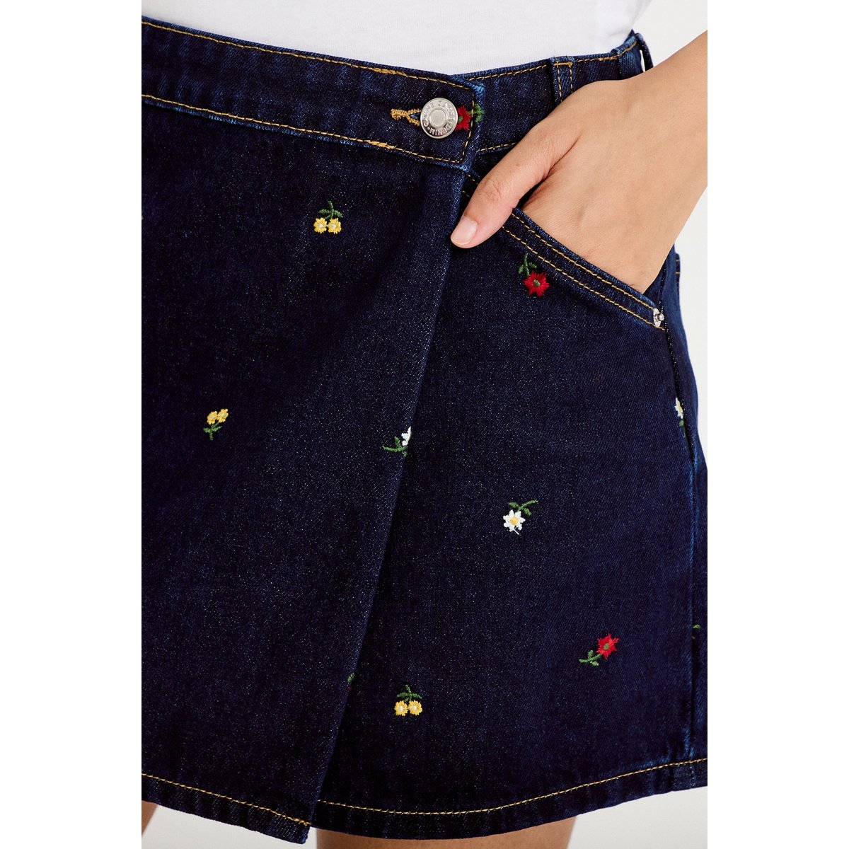 Jupe-short trapèze en jean bleu marine, CACHE CACHE