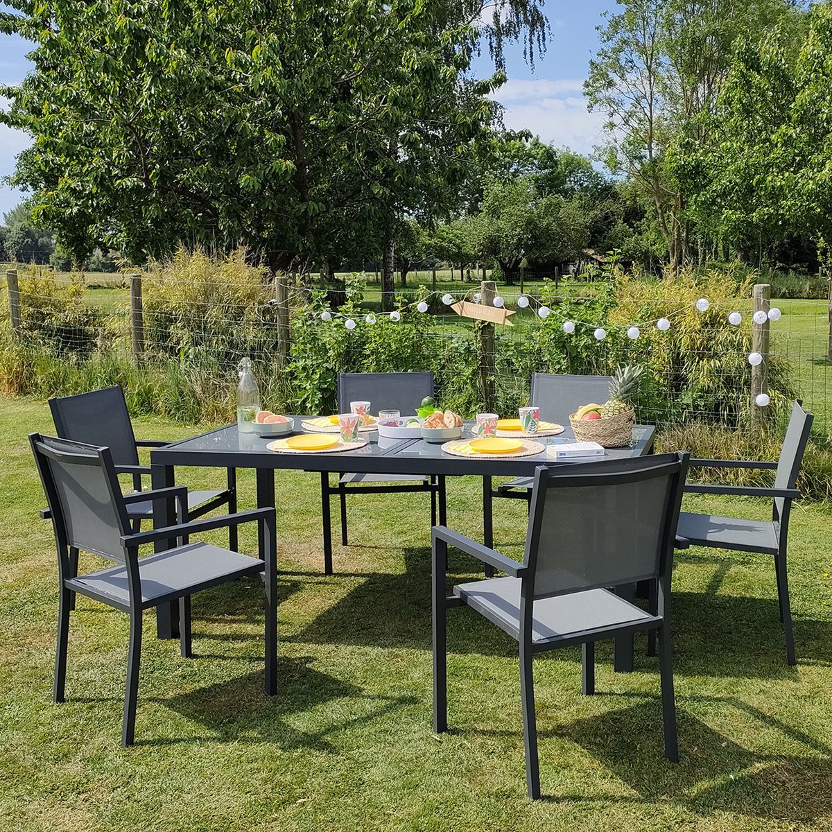 Salon de jardin, extensible, 8 pl, FIRENZE gris, HAPPY GARDEN