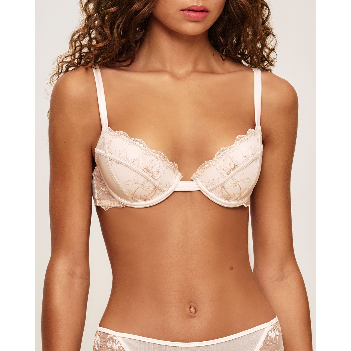 Soutien-gorge push-up en mesh et broderie florale CREMEFLEURIZ ecru, UNDIZ