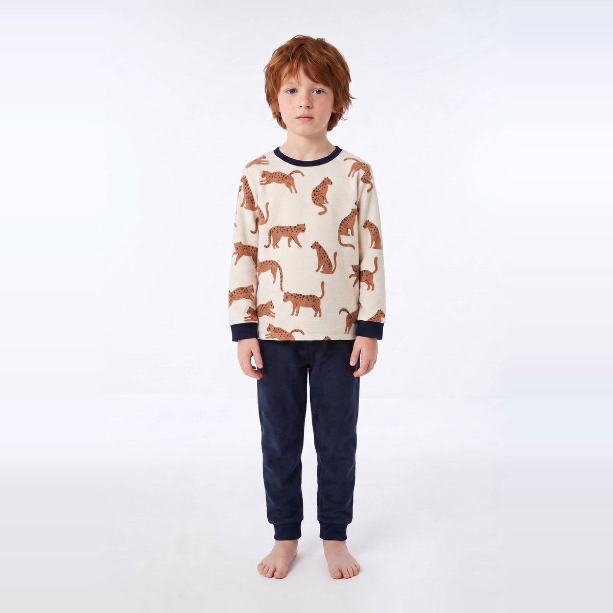 Pyjama velours manches longues imprimé contient du coton BIO GOTS marine, MONOPRIX