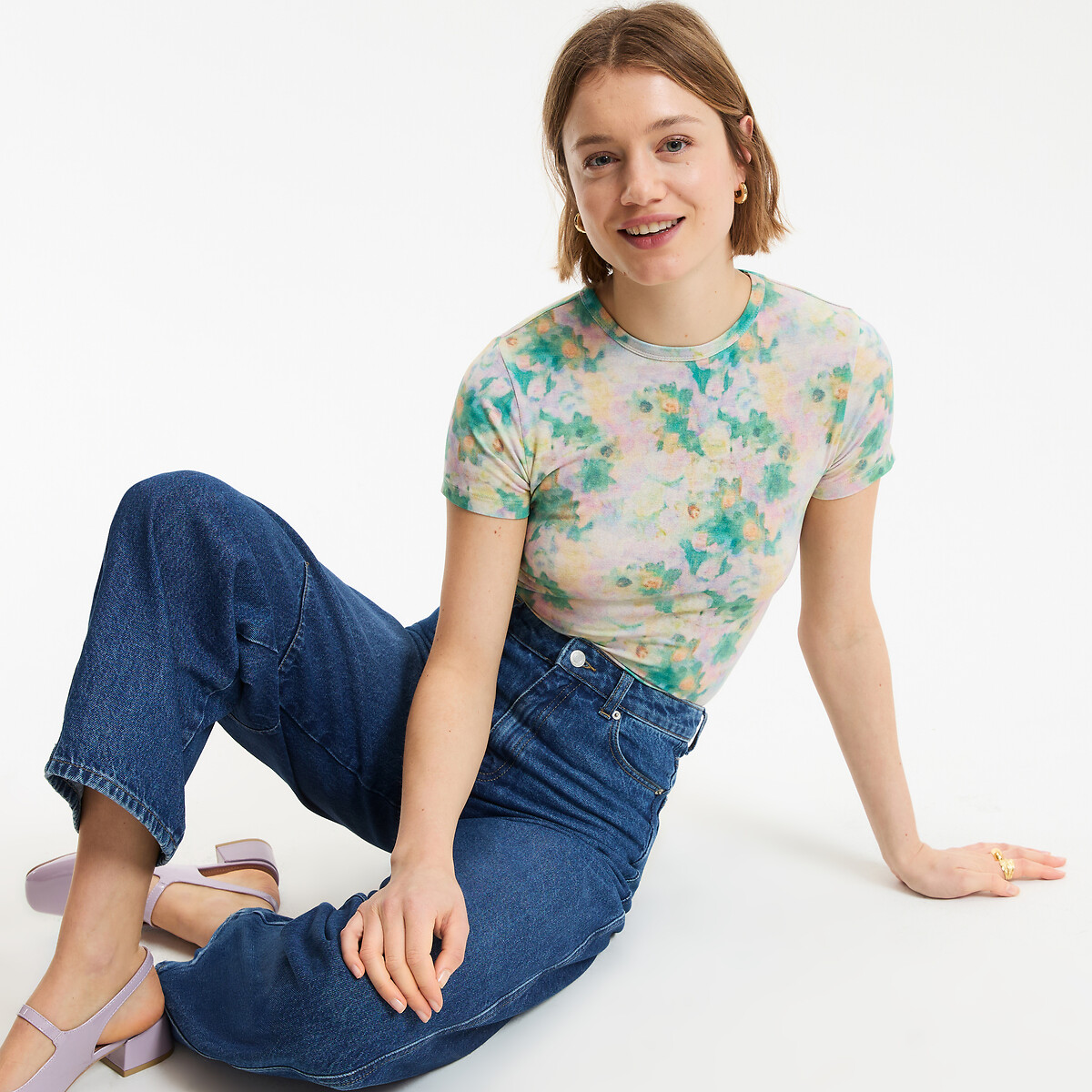 T-Shirt mit rundem Ausschnitt und Blumenmuster motiv blumen, LA REDOUTE COLLECTIONS