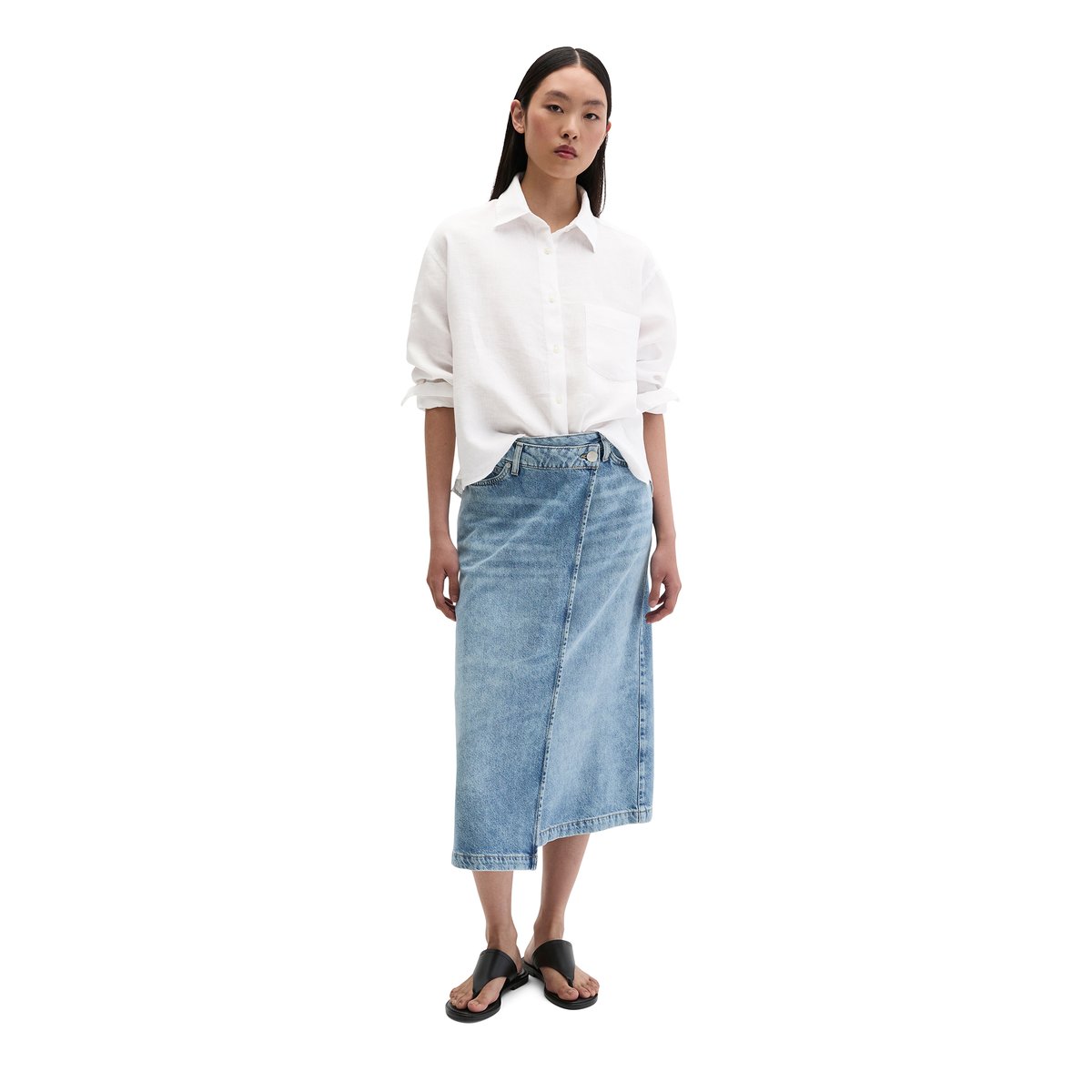 Jupe en jean X-Front A-Shape en mélange de lyocell, de lin et de coton nleu clair, MARC O'POLO