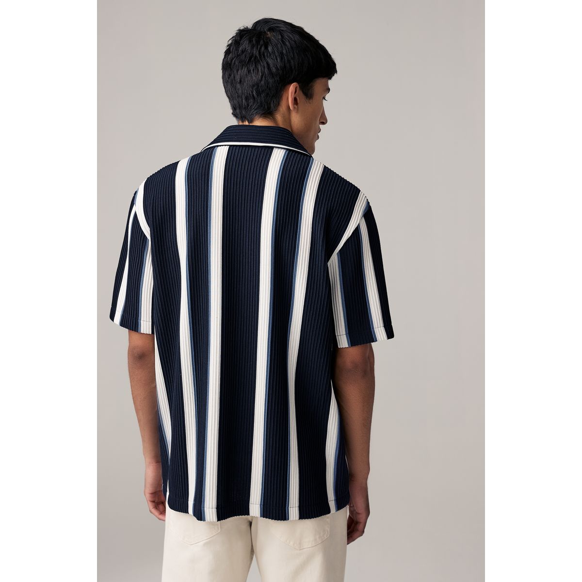 Chemise en jersey à rayures texturées bleu marine / blanc, NEXT