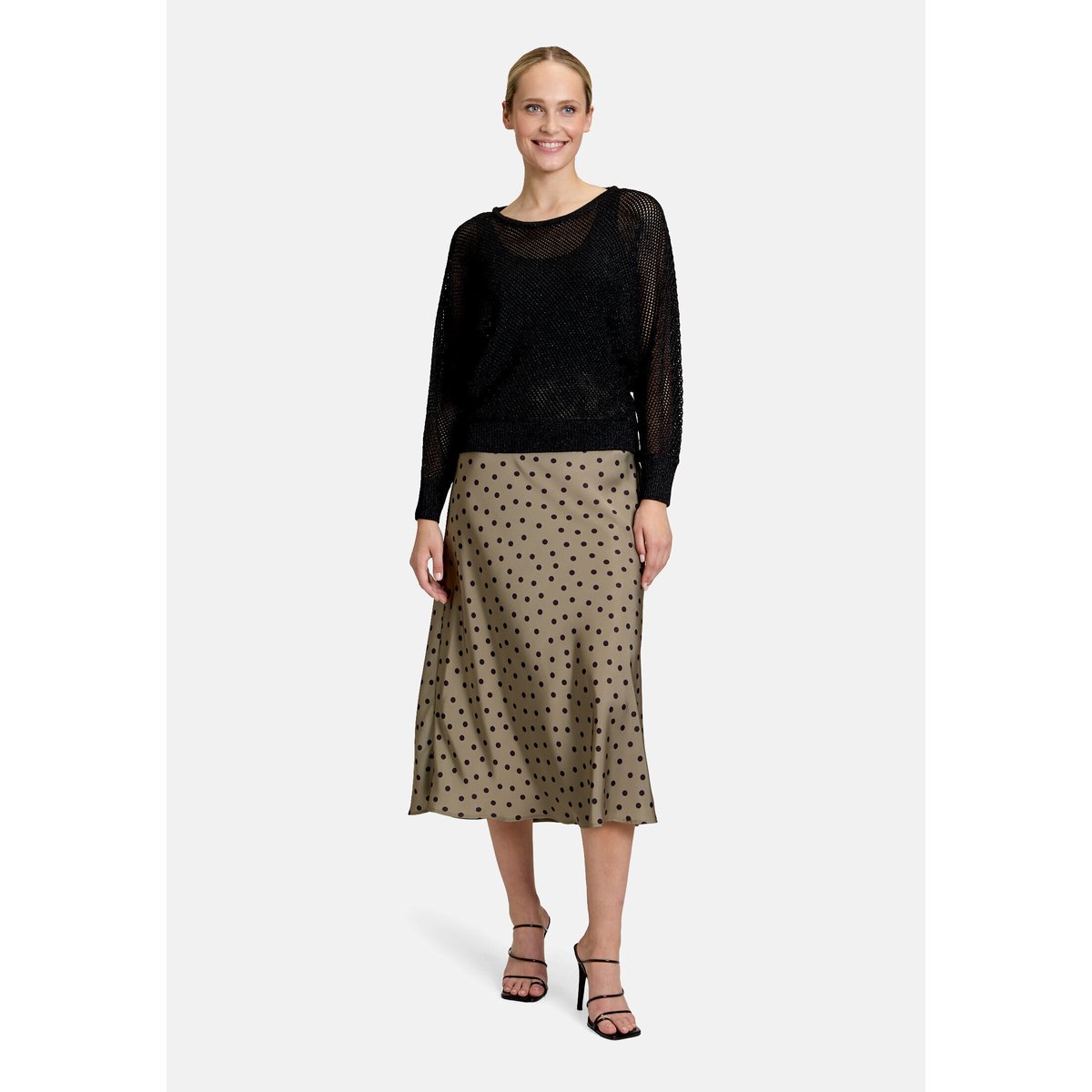 Jupe en satin à imprimé kaki/noir, VERA MONT