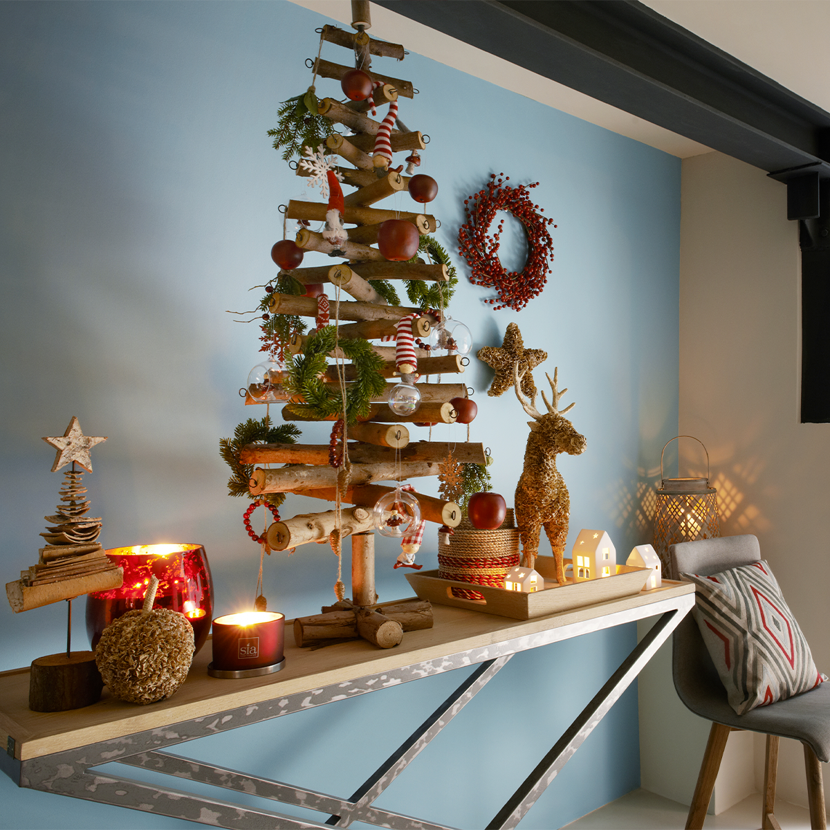Suspension de noël décorative coeurs en bois marron H14 marron, SIA DECO