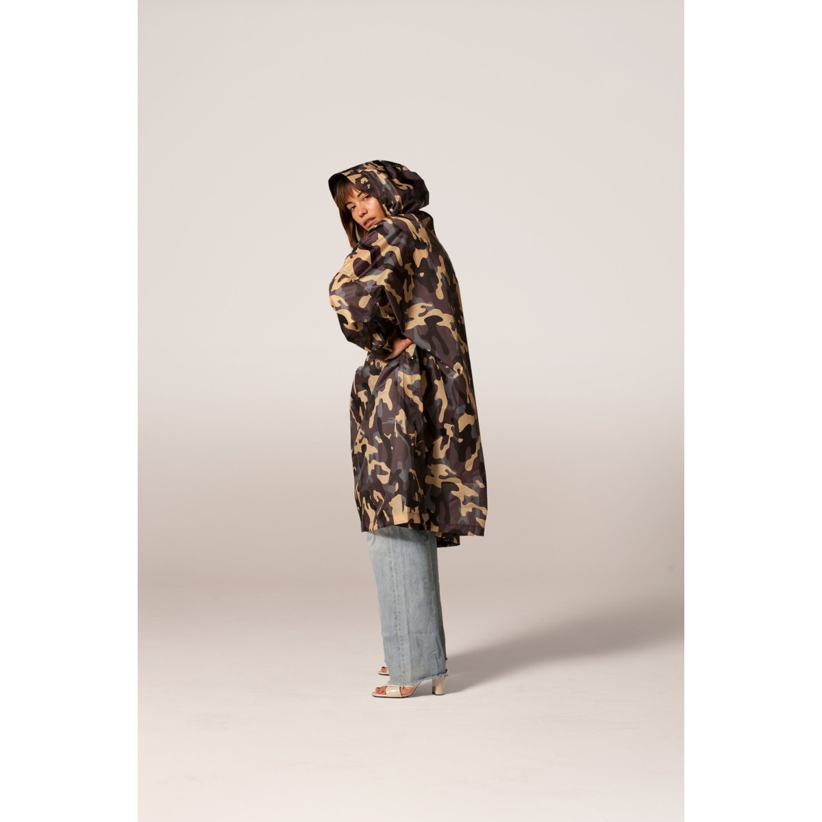 Poncho de pluie imperméable CAMO beige camouflage quatre tons, RAINKISS