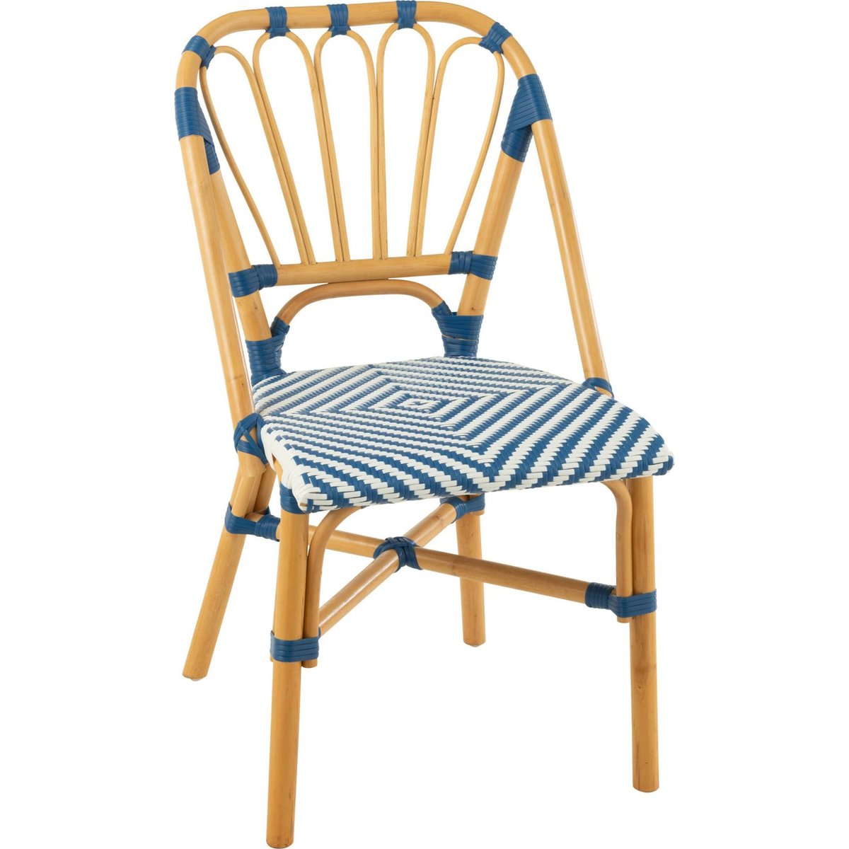 Chaise en rotin esprit bistrot bleu et blanc naturel, RECOLLECTION