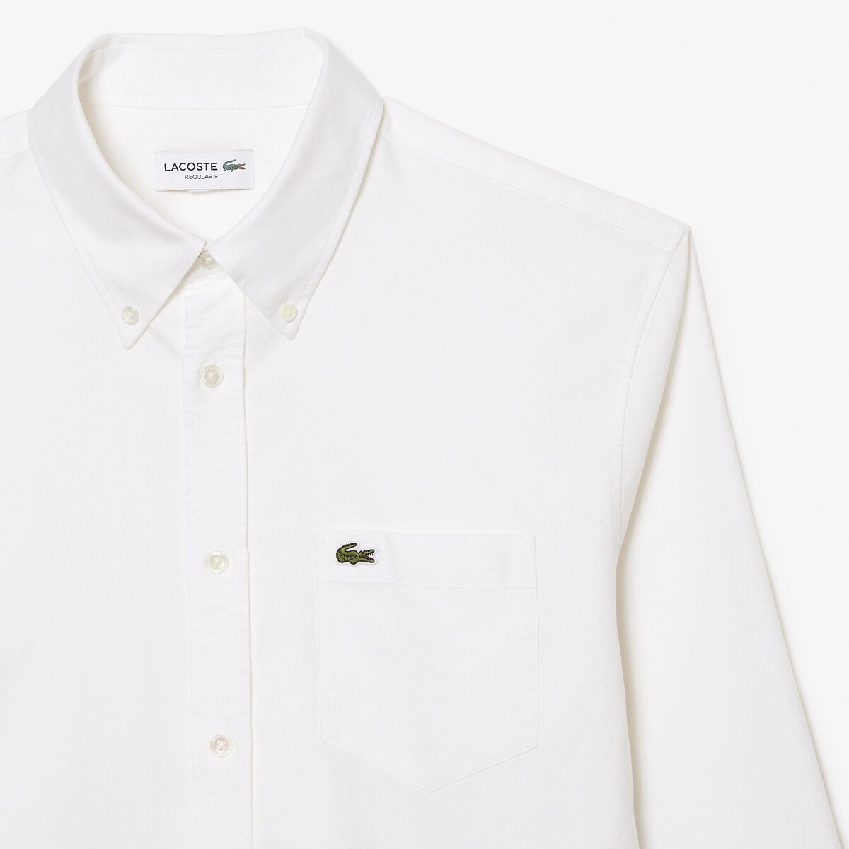 Embroidered Logo Oxford Shirt in Cotton with Long Sleeves white, LACOSTE