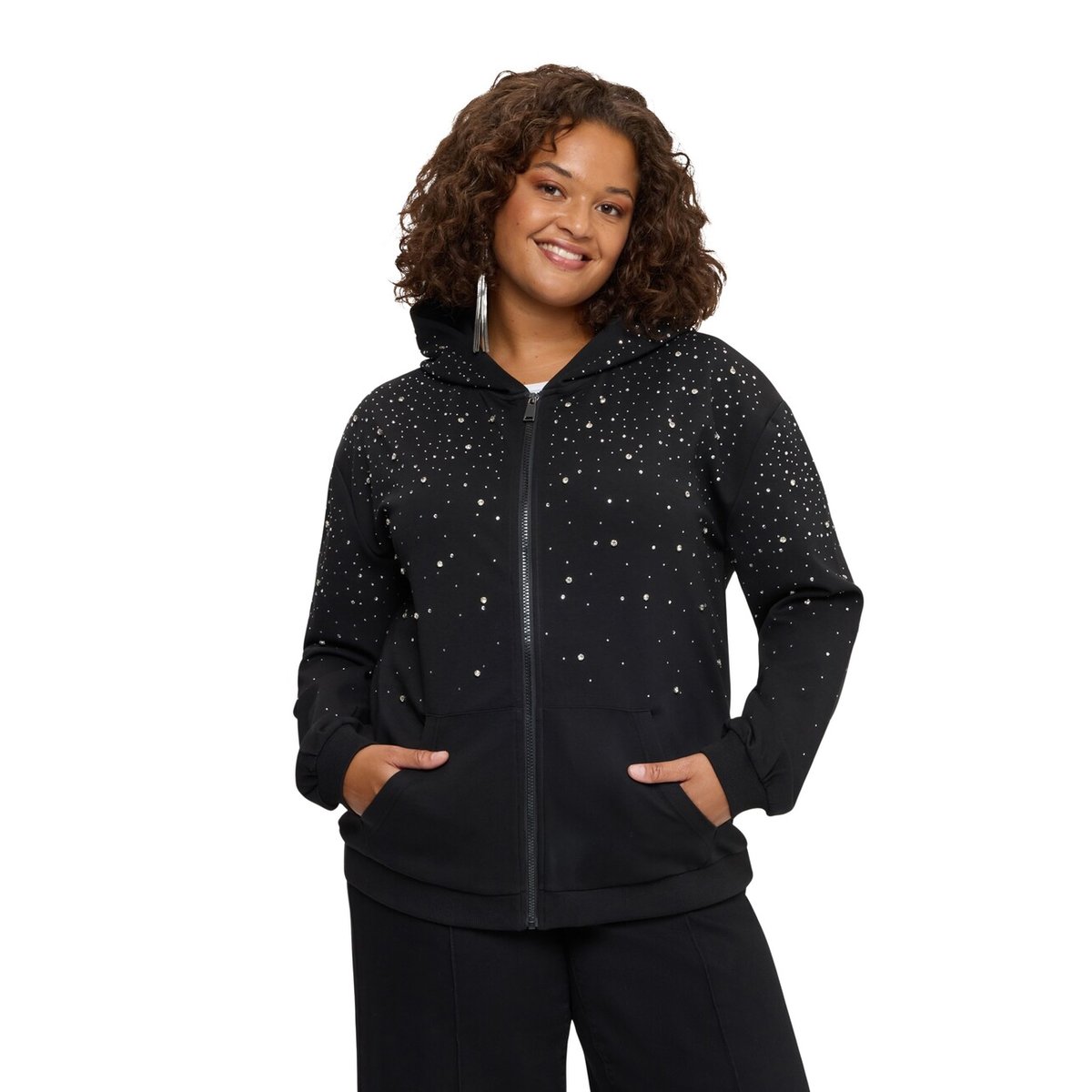 Sweat ouvert avec applications lumineuses noir, FIORELLA RUBINO