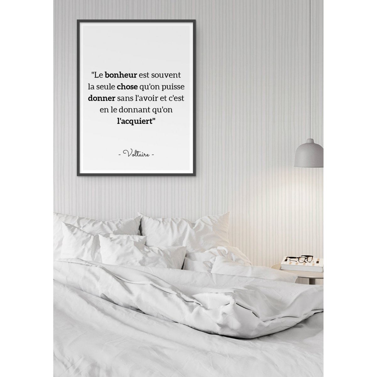 Affiche Voltaire : 'Le bonheur est souvent...' blanc, L'AFFICHERIE