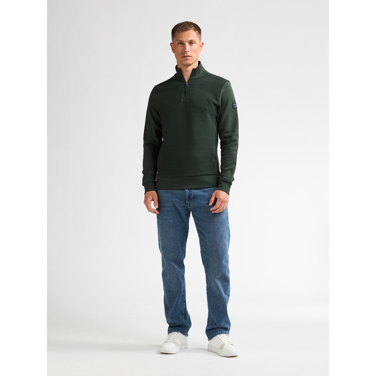 Pull col zippé en coton forgecrest vert deep green, PETROL INDUSTRIES