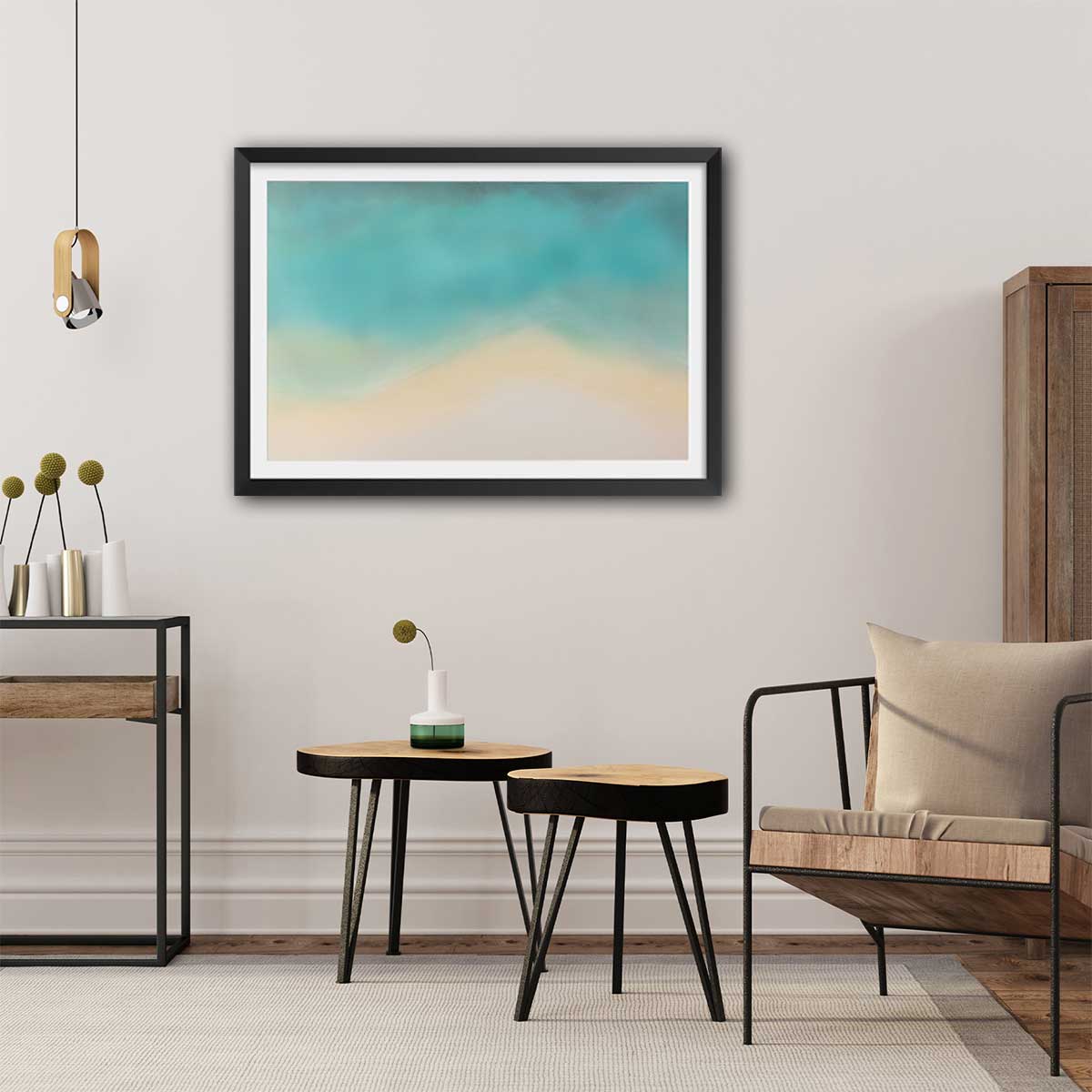 Poster abstrait seaside affiche + cadre en bois - noir, HEXOA